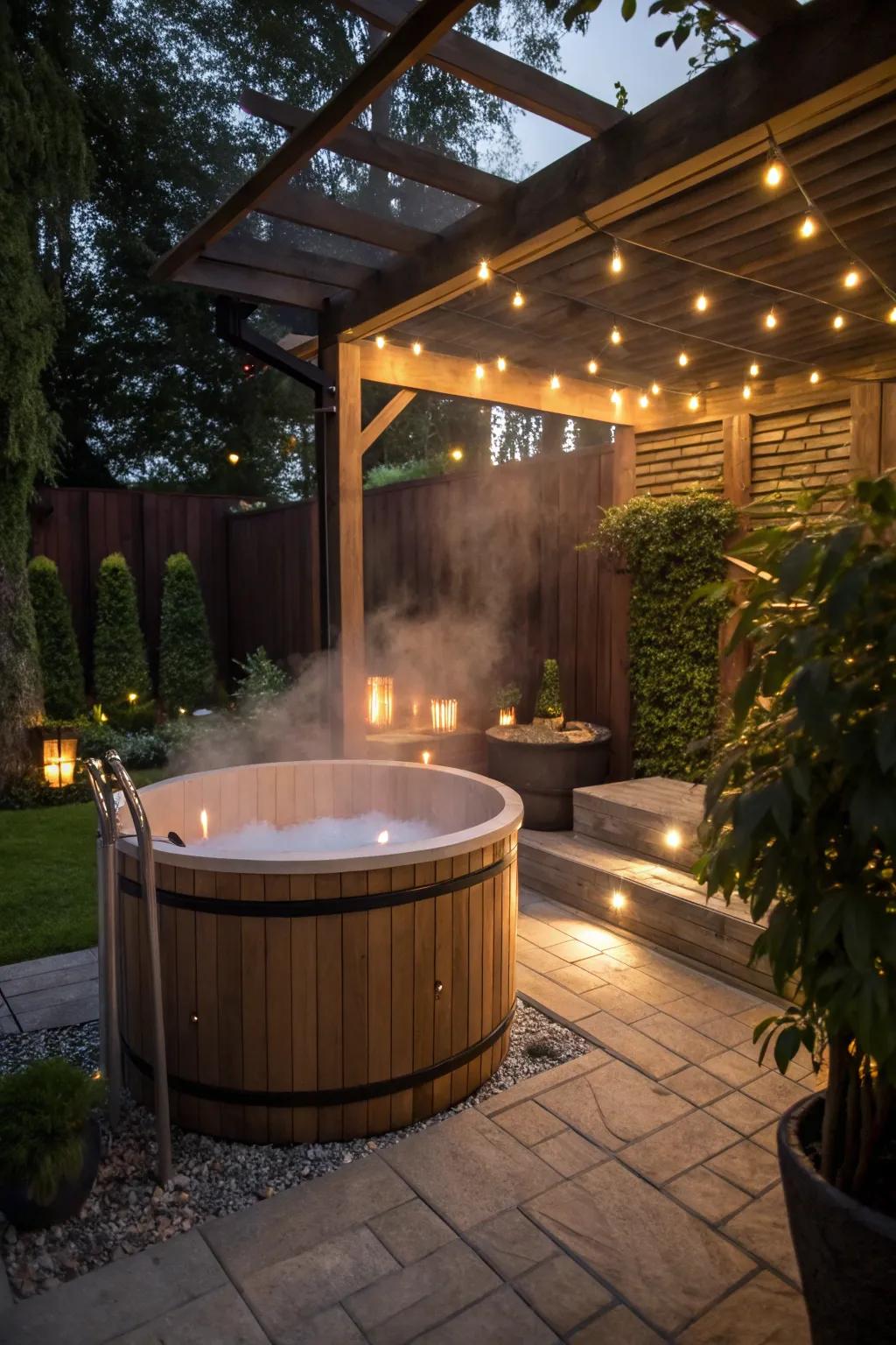 Transform your hot tub into a romantic retreat with lighting and privacy screens.
