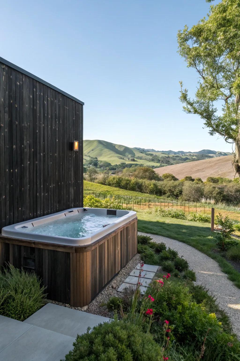 Shou Sugi Ban adds a unique, elegant look to your hot tub.