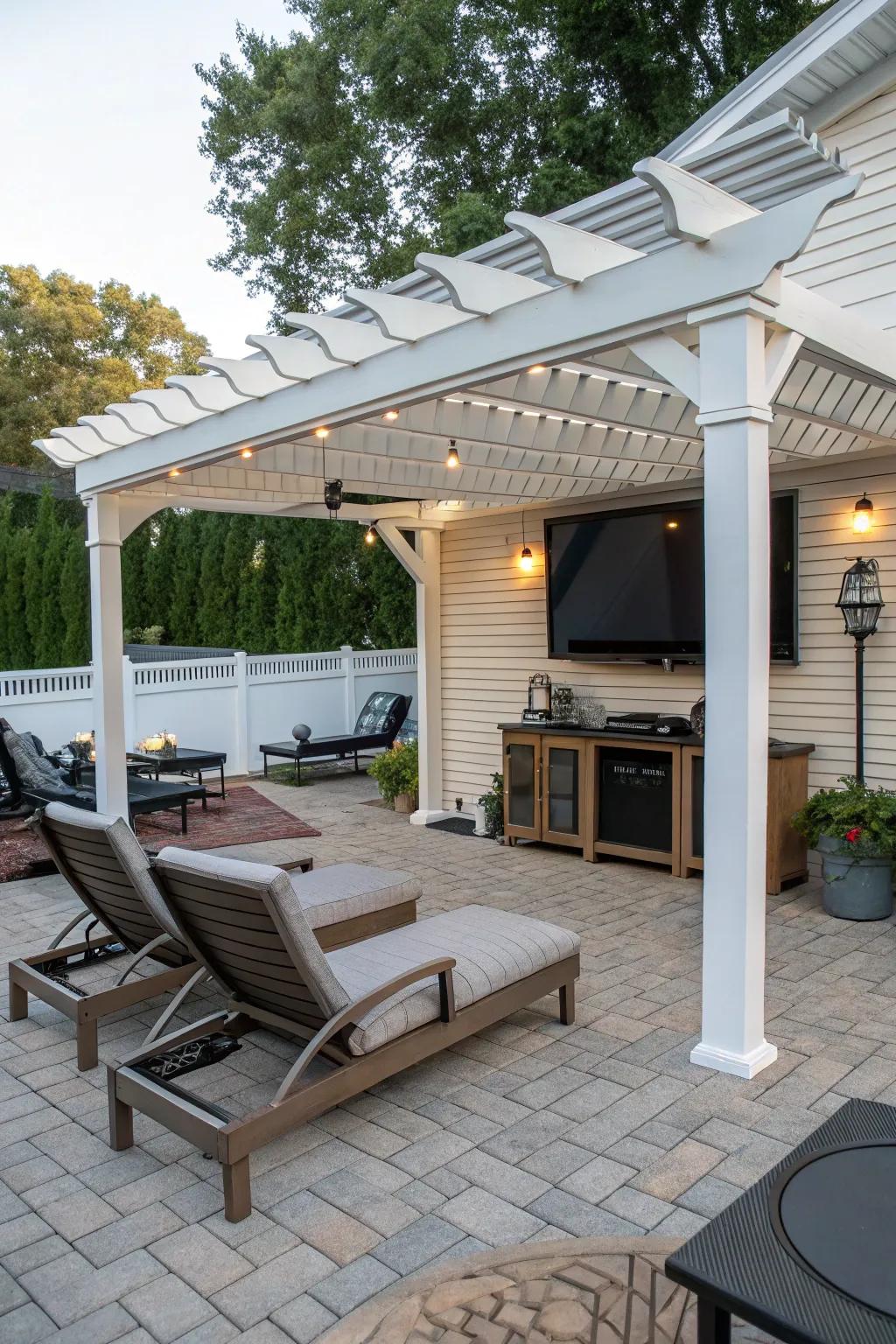 Create the ultimate outdoor man cave with a vinyl pergola.