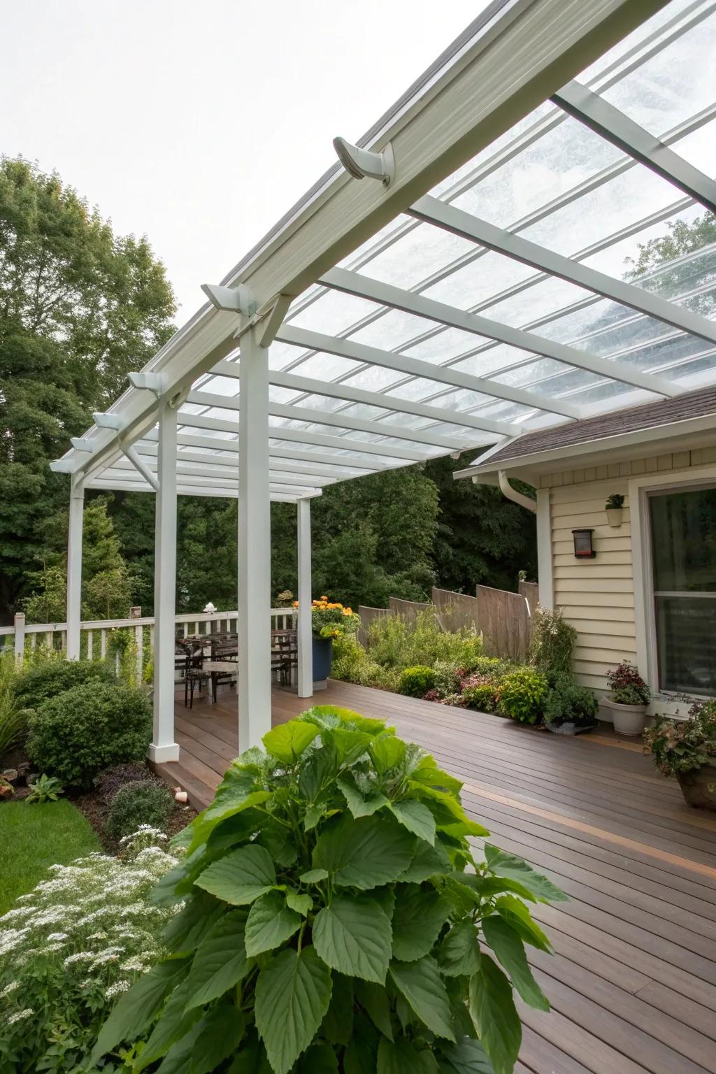 Stay dry with a pergola rain cover while enjoying natural light.