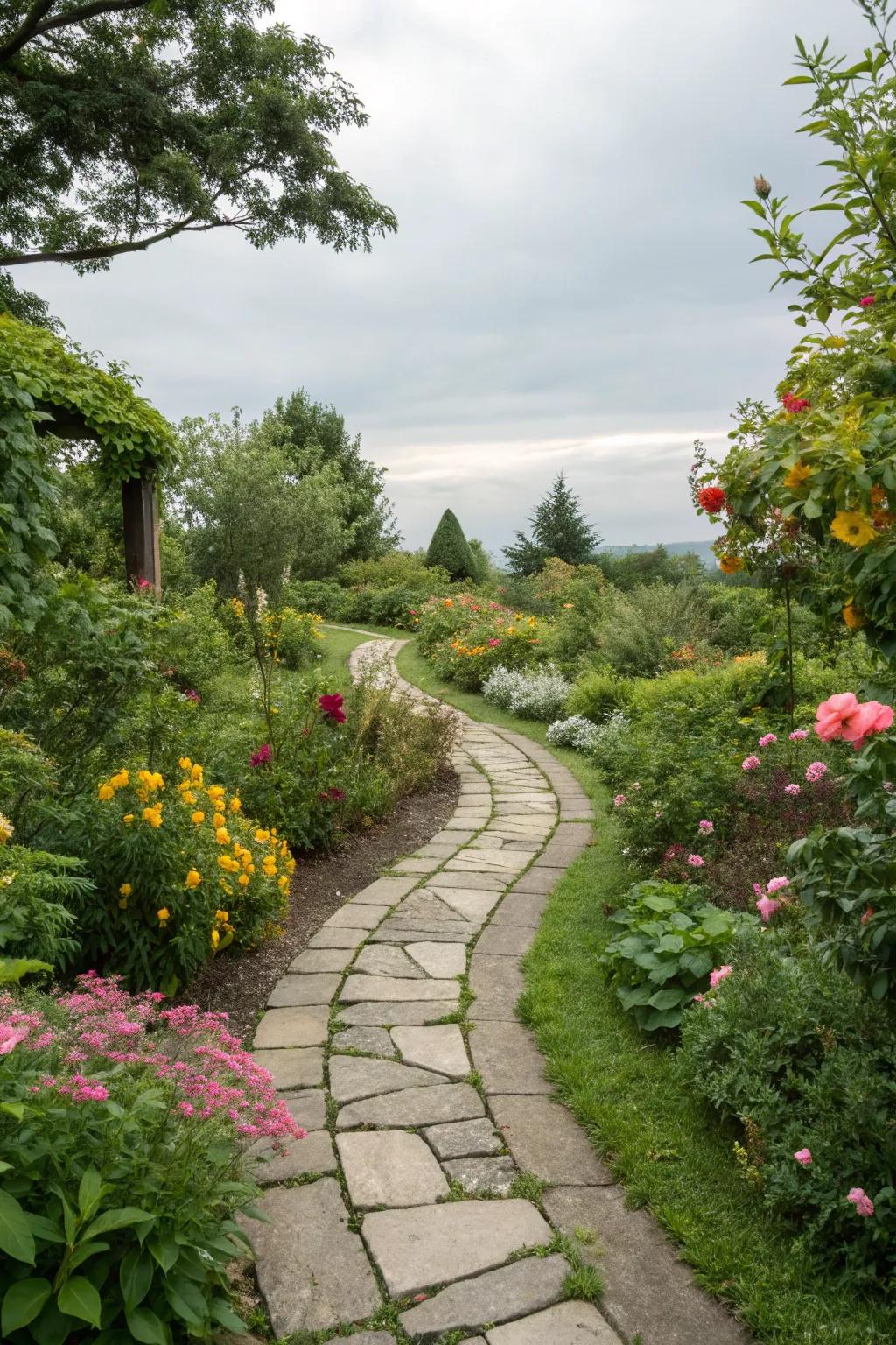 Stone pathways lead you through a garden adventure.