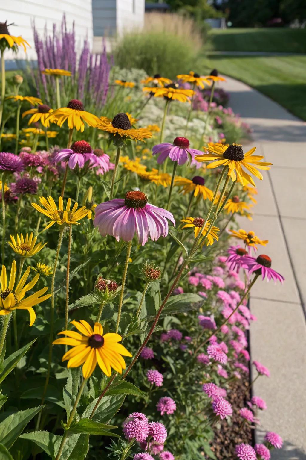 A stunning mixed flower bed bursting with color and life.