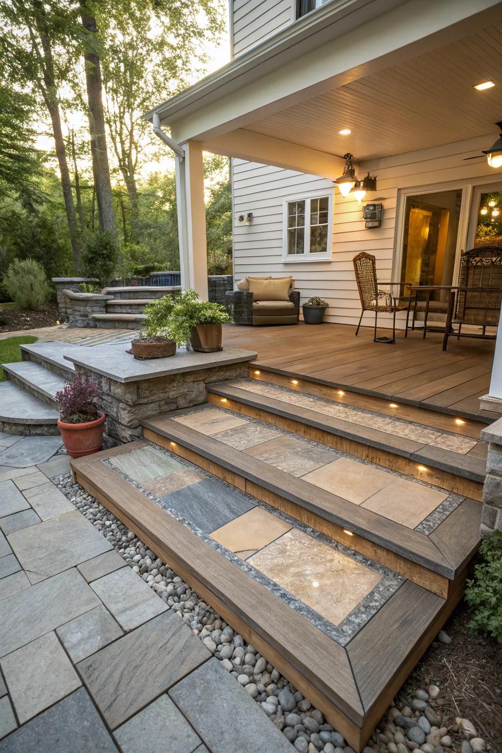 A multi-level design adds depth to a small patio.