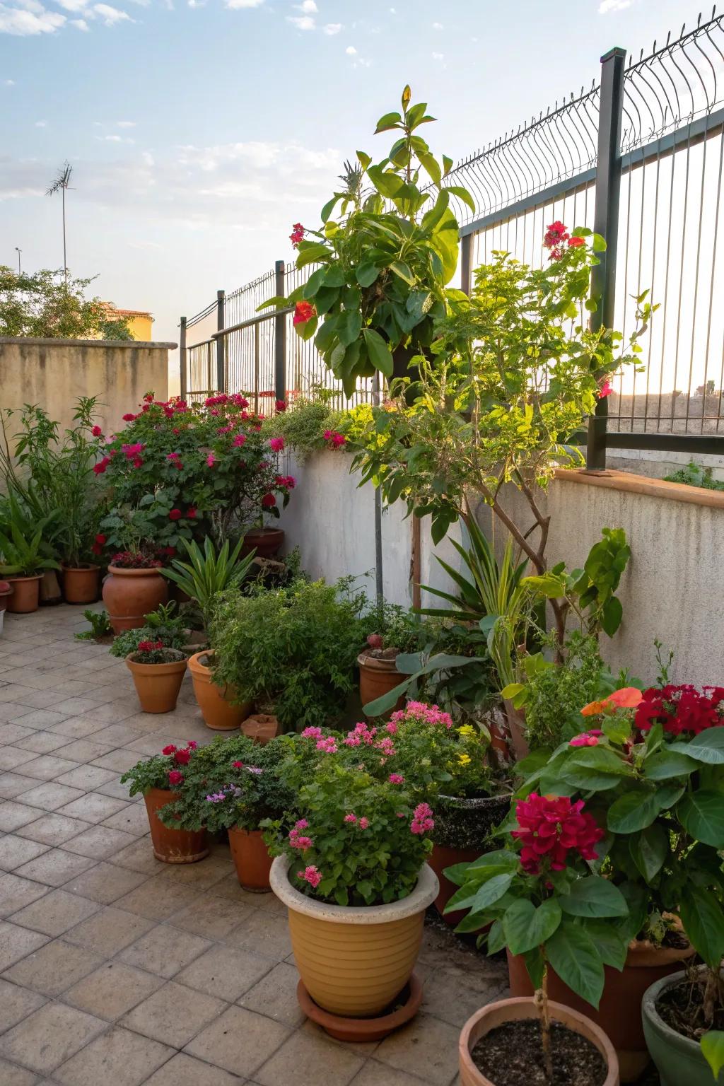 A variety of potted plants creating a lush atmosphere.
