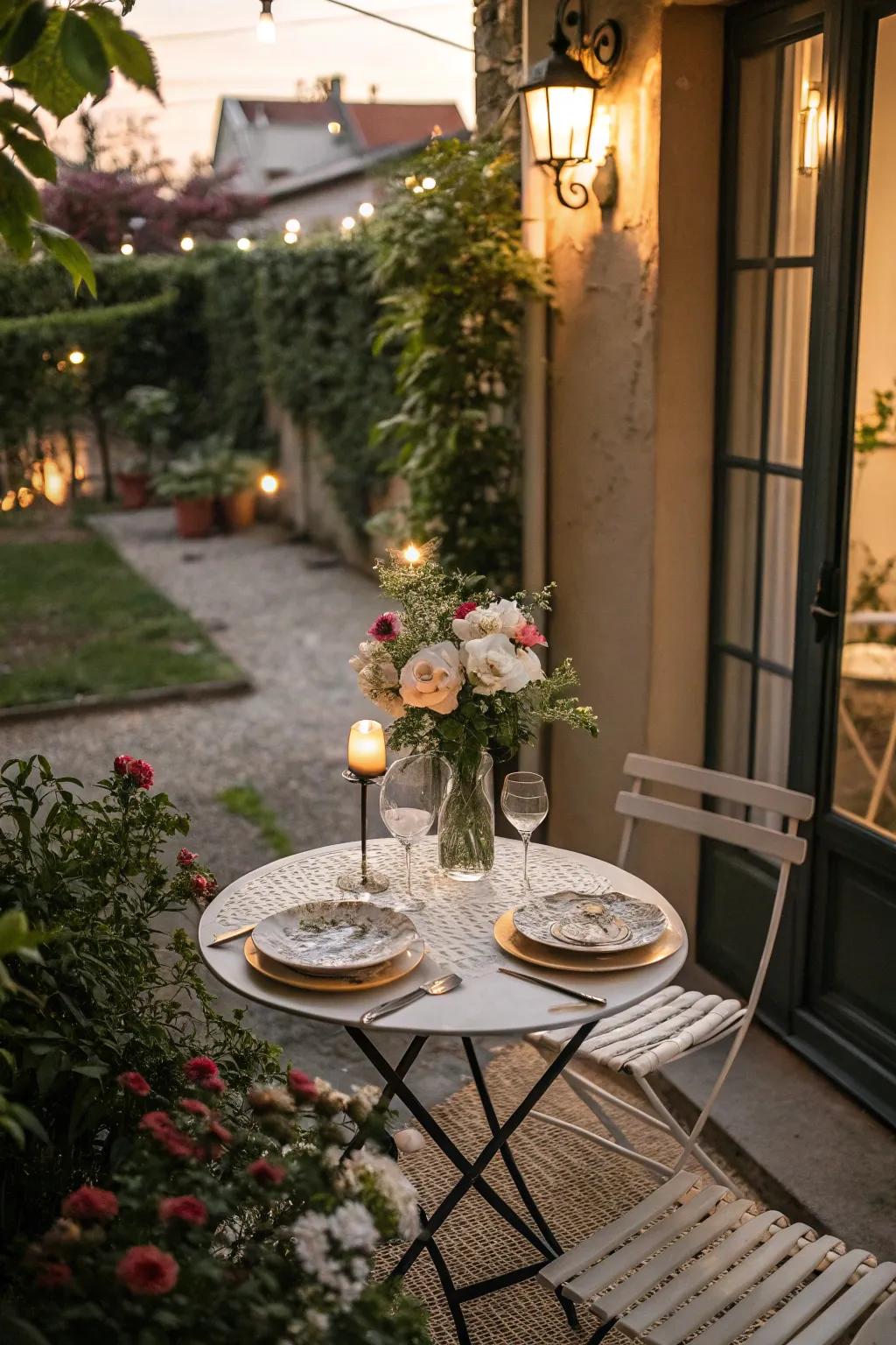 A bistro set adds charm and functionality.