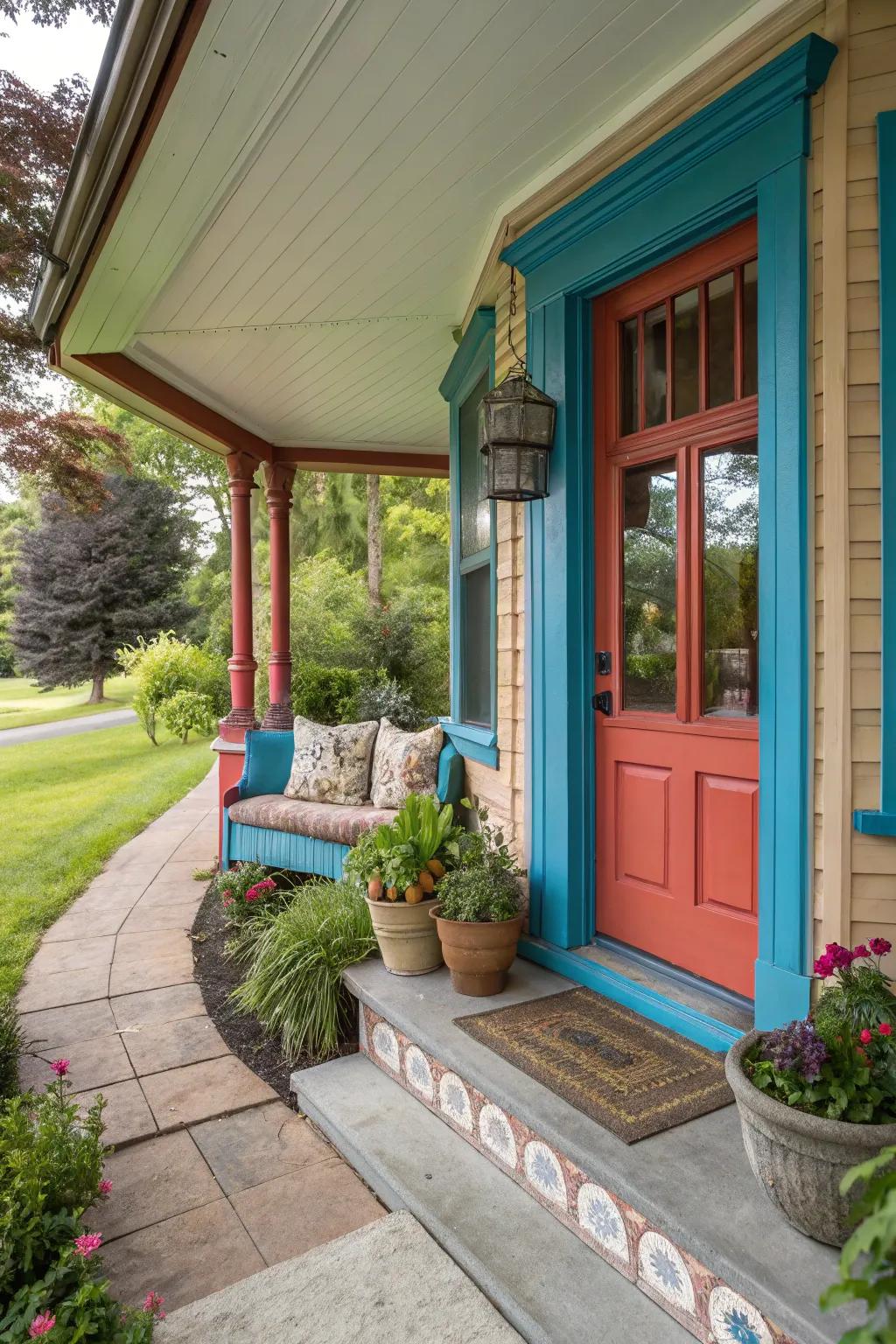 A pop of color makes this bay window the star of the front porch.