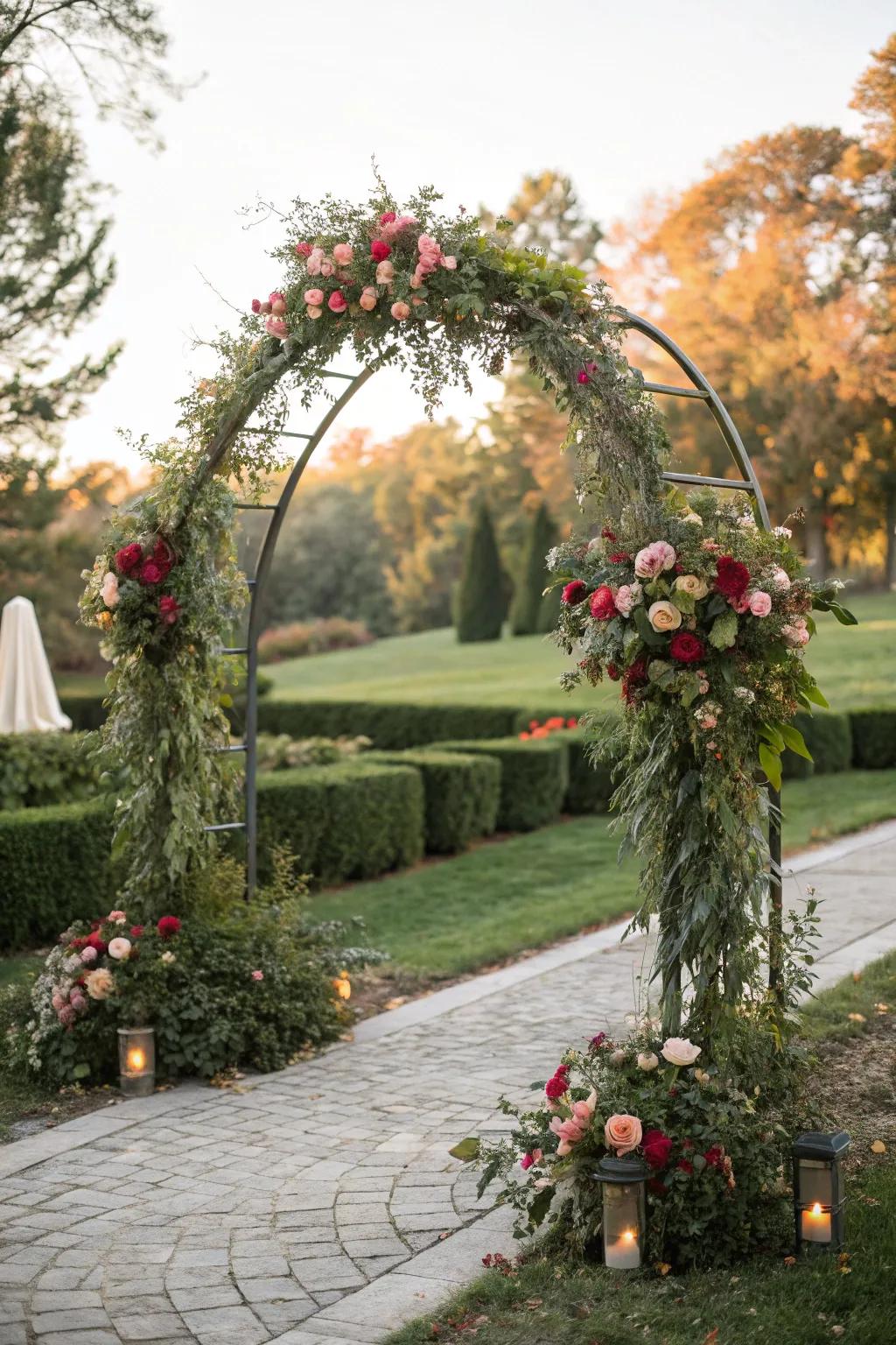 A classic arch frames the couple beautifully at the altar.