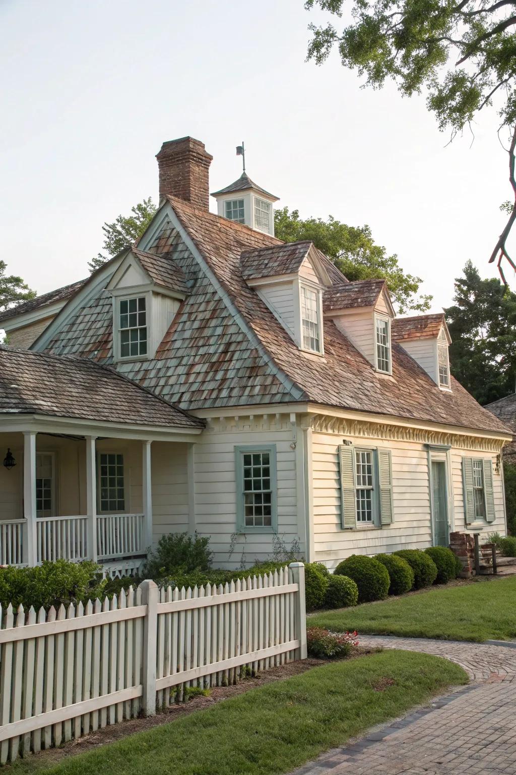 Combine materials for a roof with visual interest.