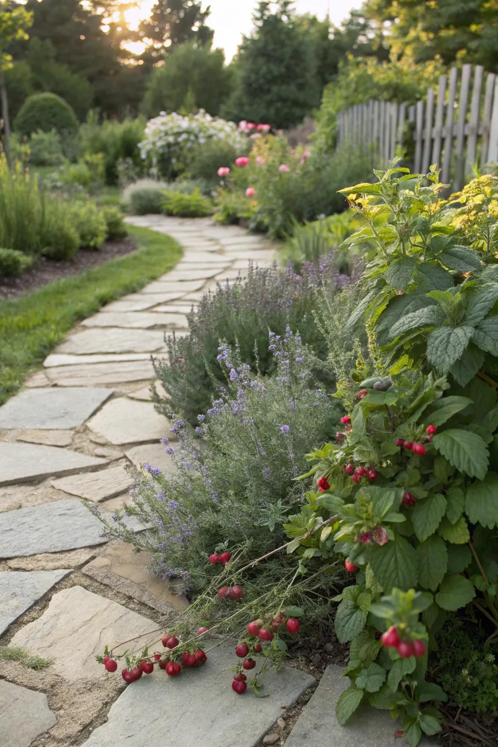 Edible plants adding a functional twist to the path.