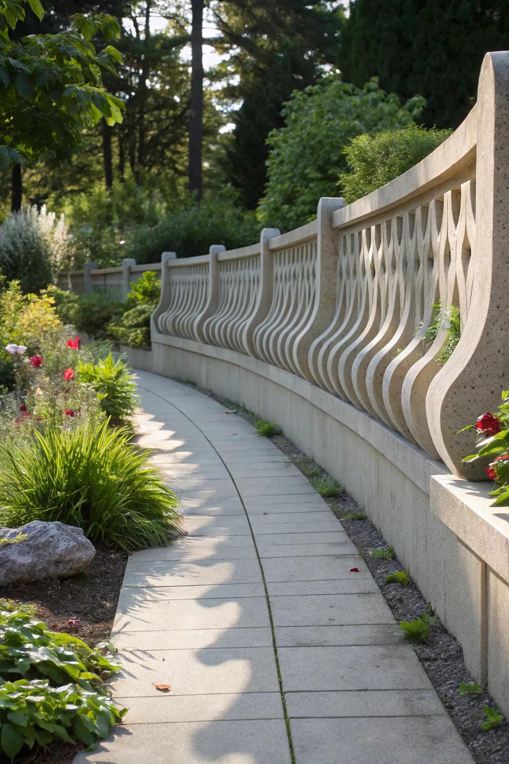Curved forms soften the appearance of concrete fences.