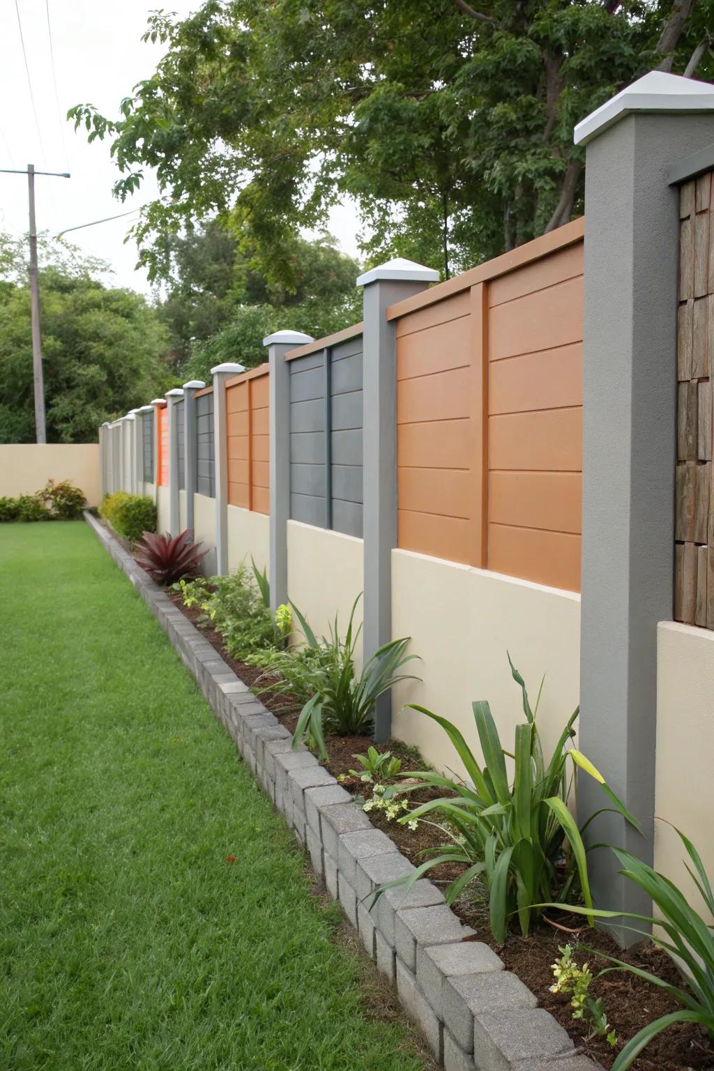 Modern color palettes bring a sophisticated touch to concrete fences.