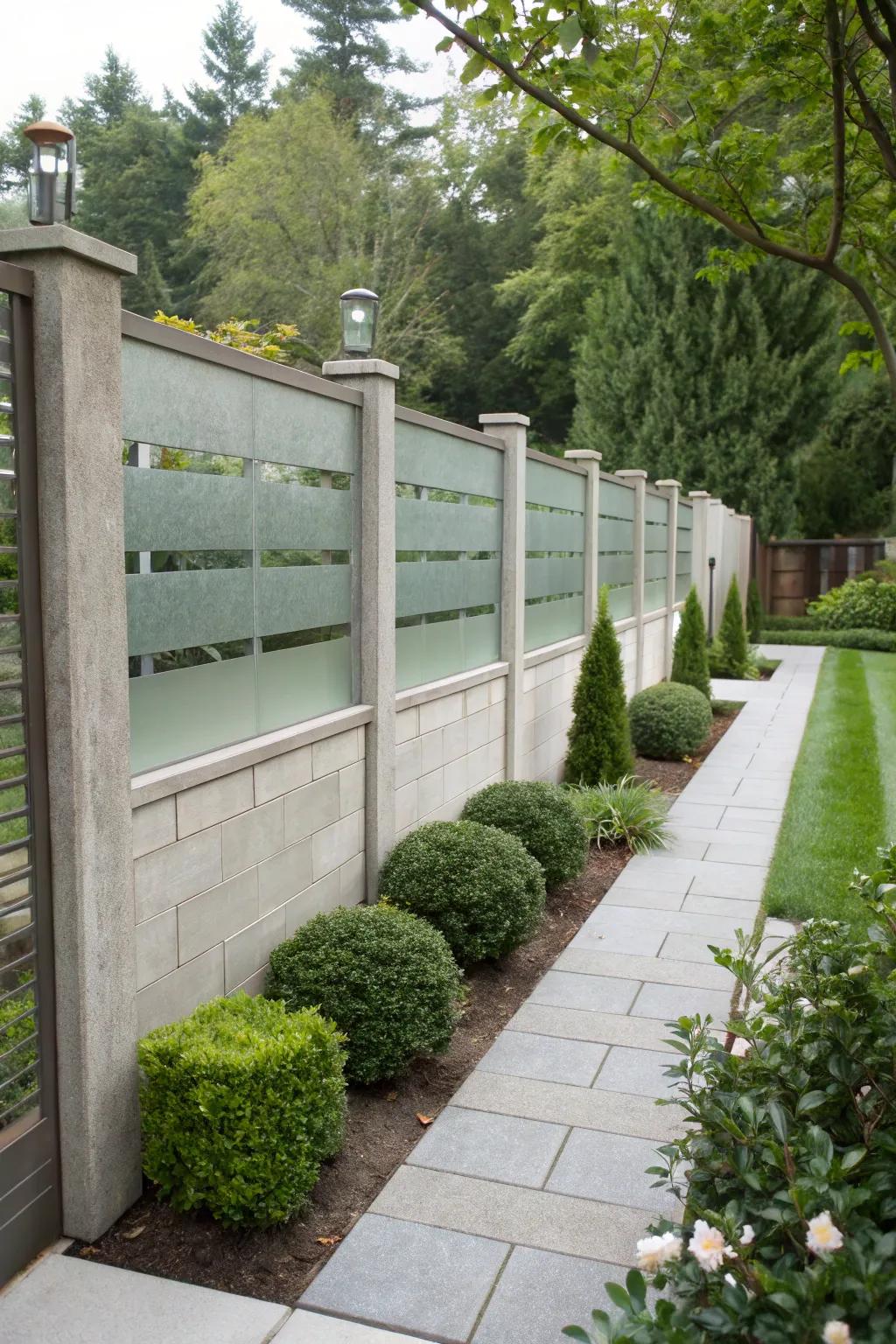 Glass panels add light and contrast to concrete fences.