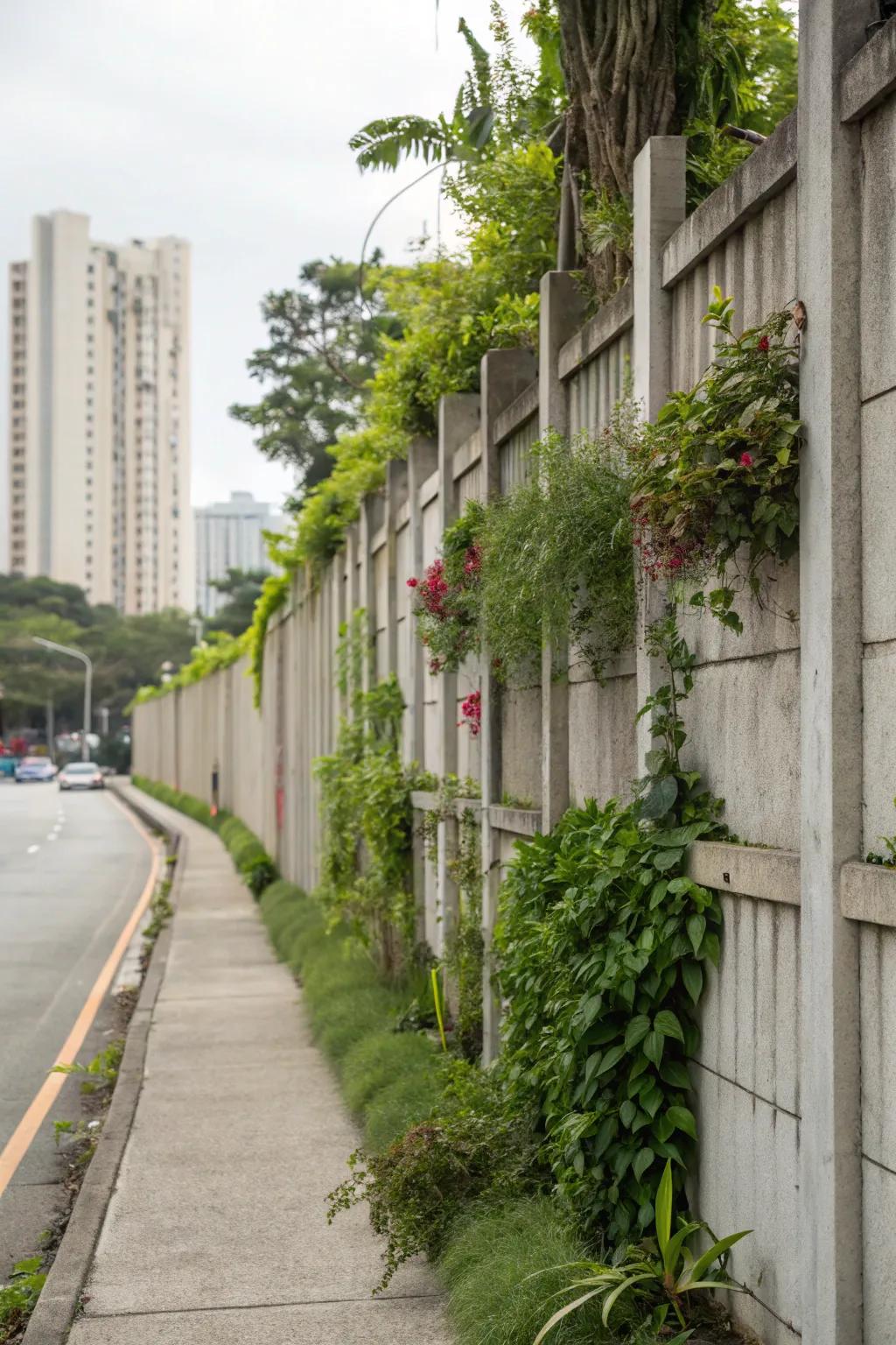 Vertical gardens make concrete fences both functional and beautiful.