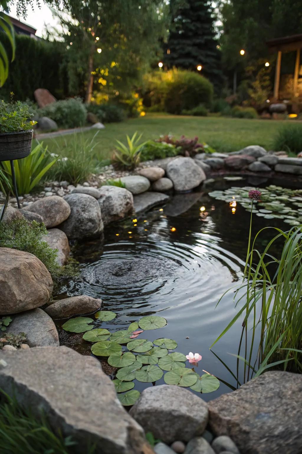 A peaceful pond enhancing garden tranquility.
