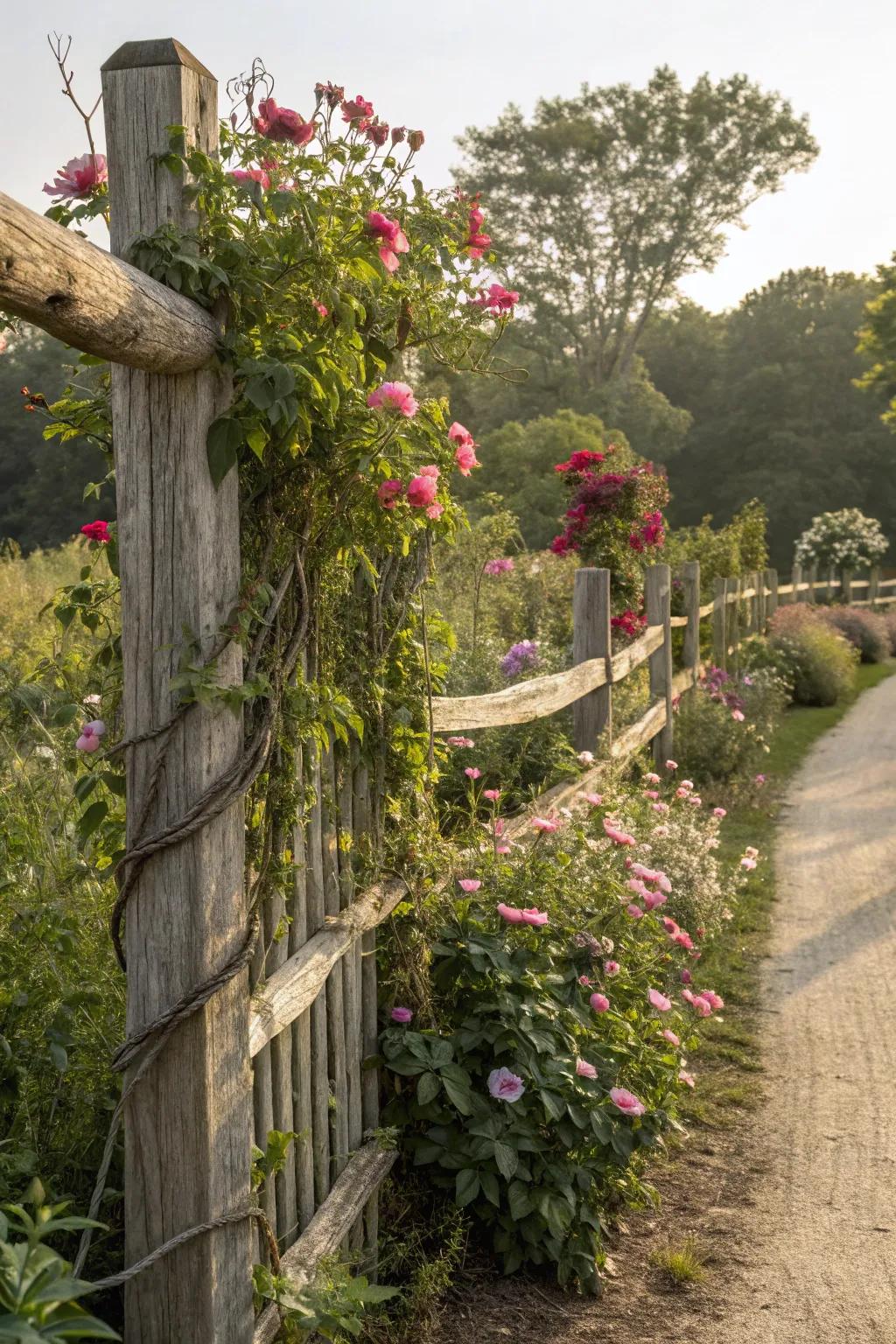 Rustic elements blending seamlessly into the garden.