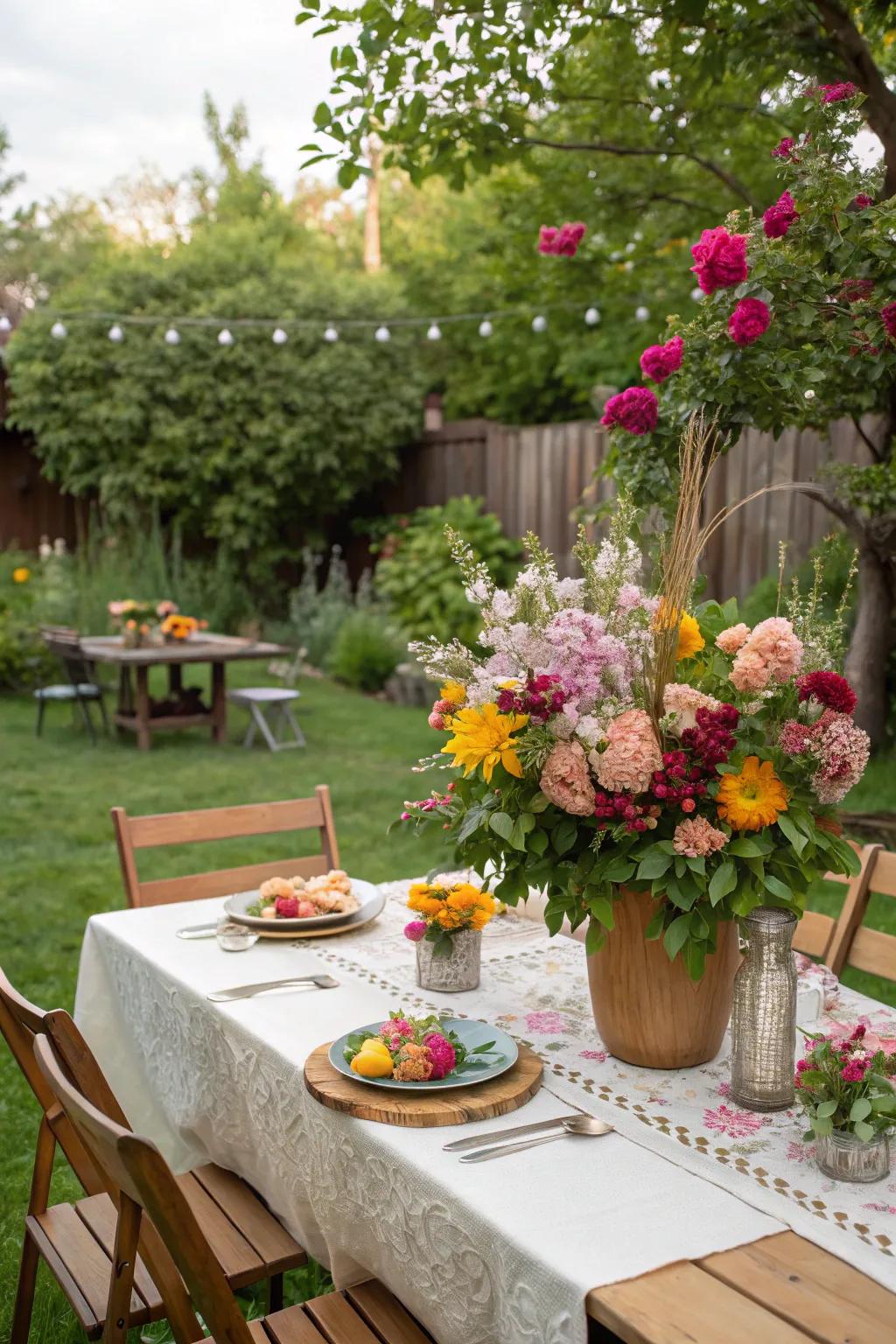Seasonal floral centerpieces add color and vibrancy to the brunch table.