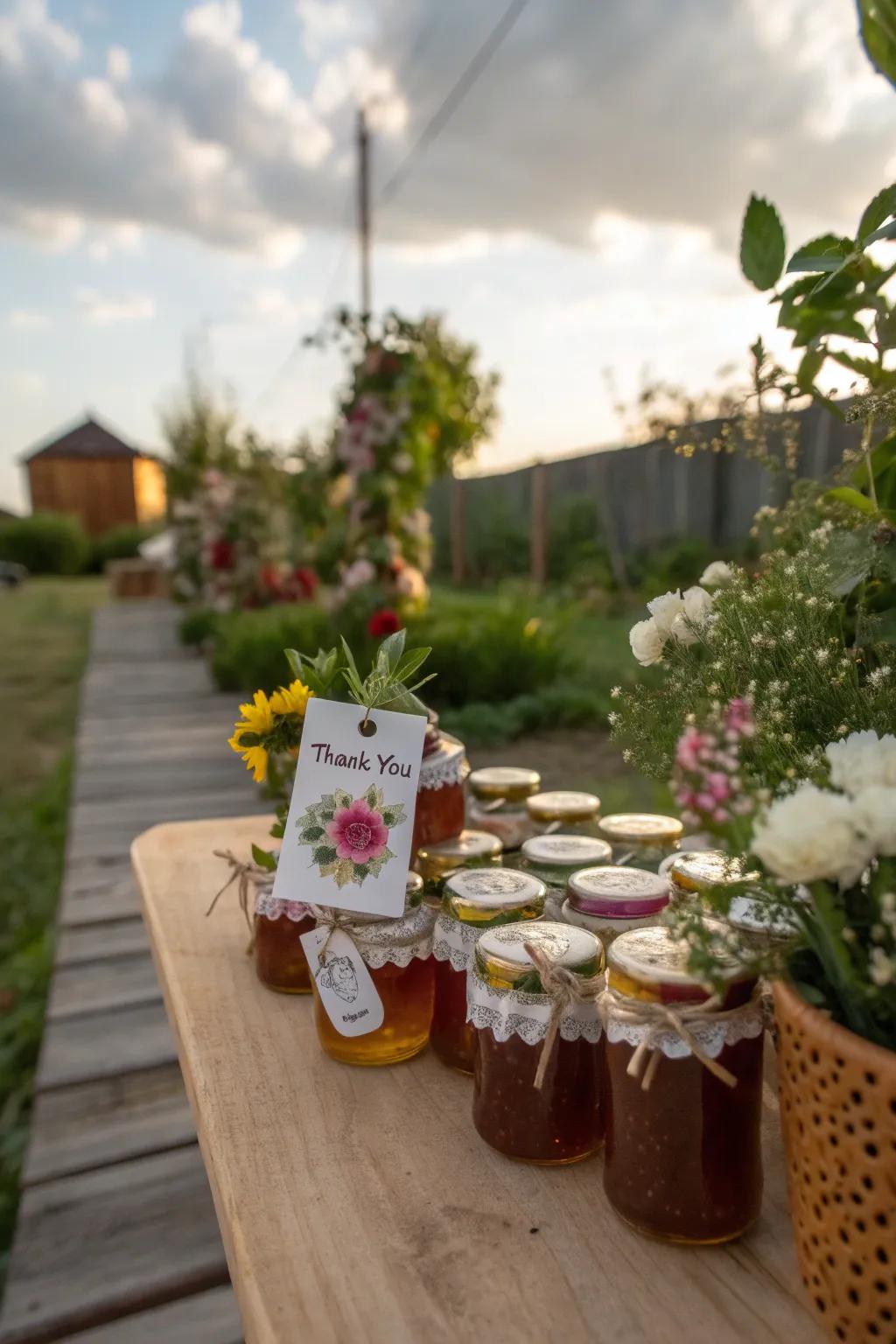Thoughtful favors like local honey or jam make a sweet ending to the brunch.