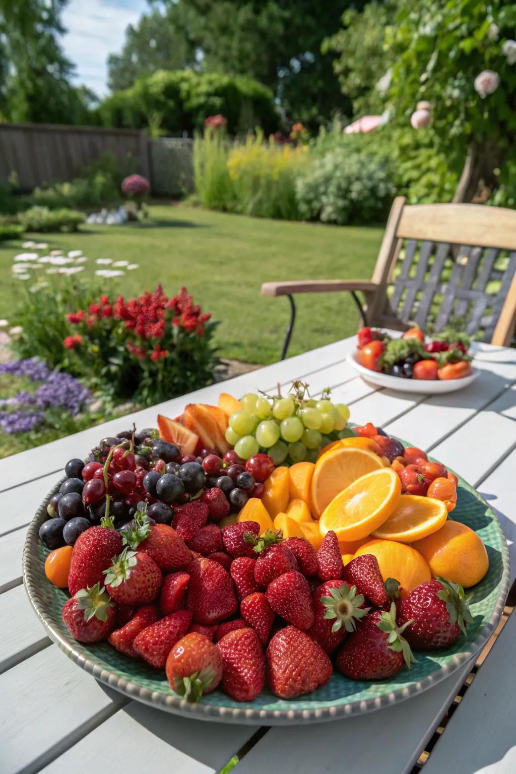 A vibrant fruit platter that adds freshness to the brunch table.