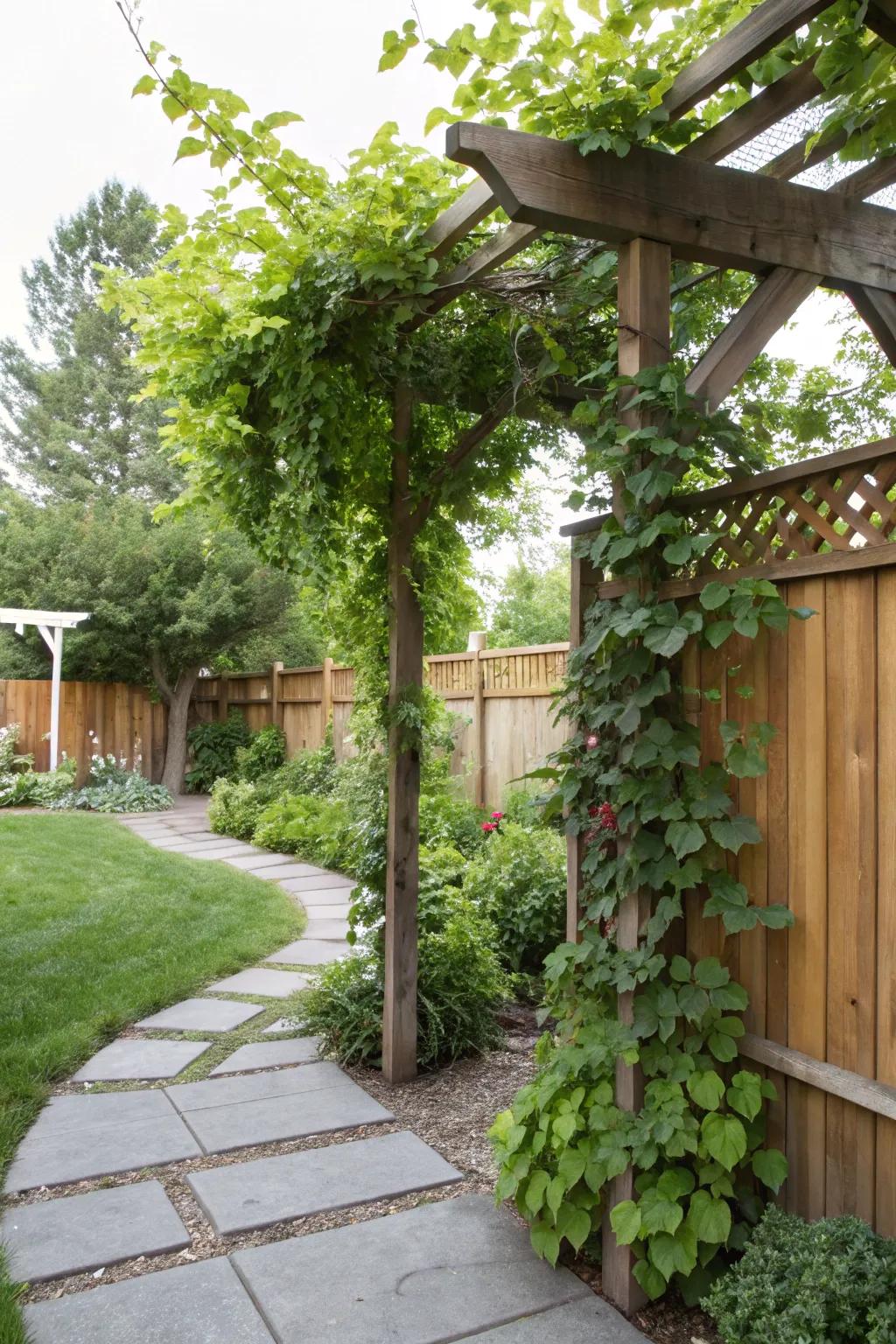 Decorative trellises enhance vertical space.