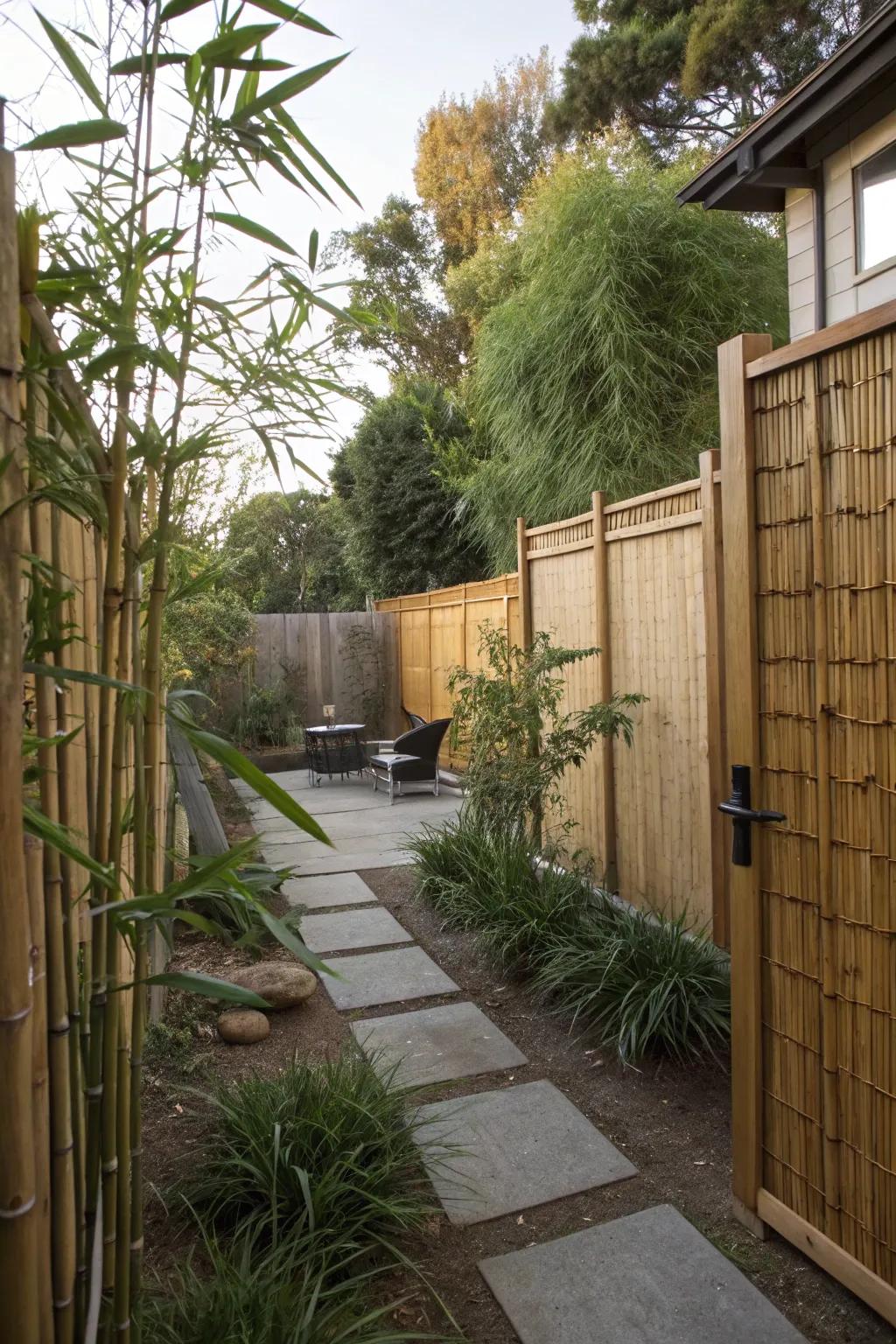 Freestanding screens offer privacy in rental backyards.