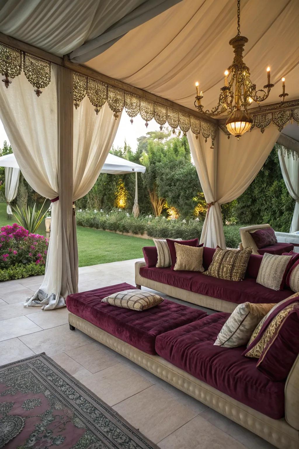 Indulge in comfort with a luxe lounge patio tent.