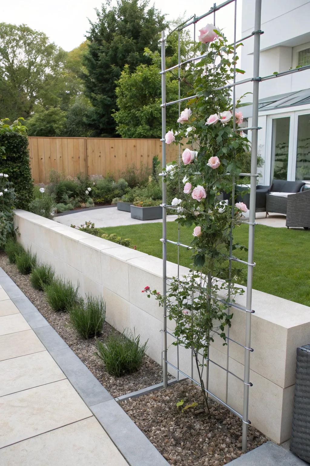Keep it simple and elegant with a minimalist wire trellis.