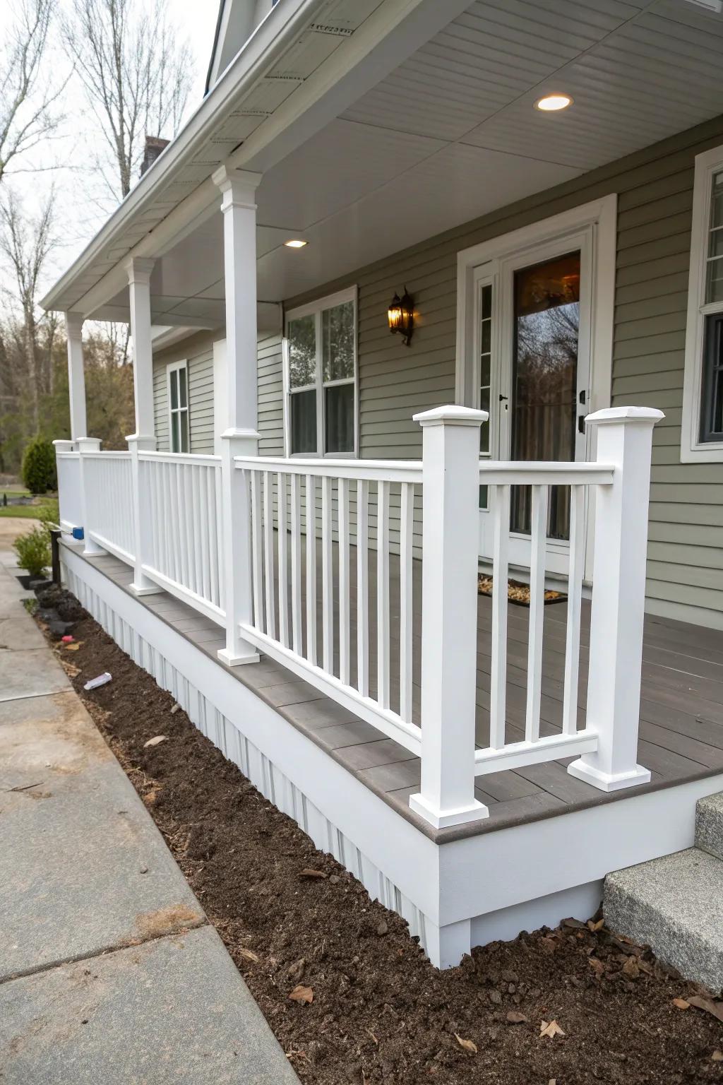 Vinyl railings are an affordable and versatile choice.