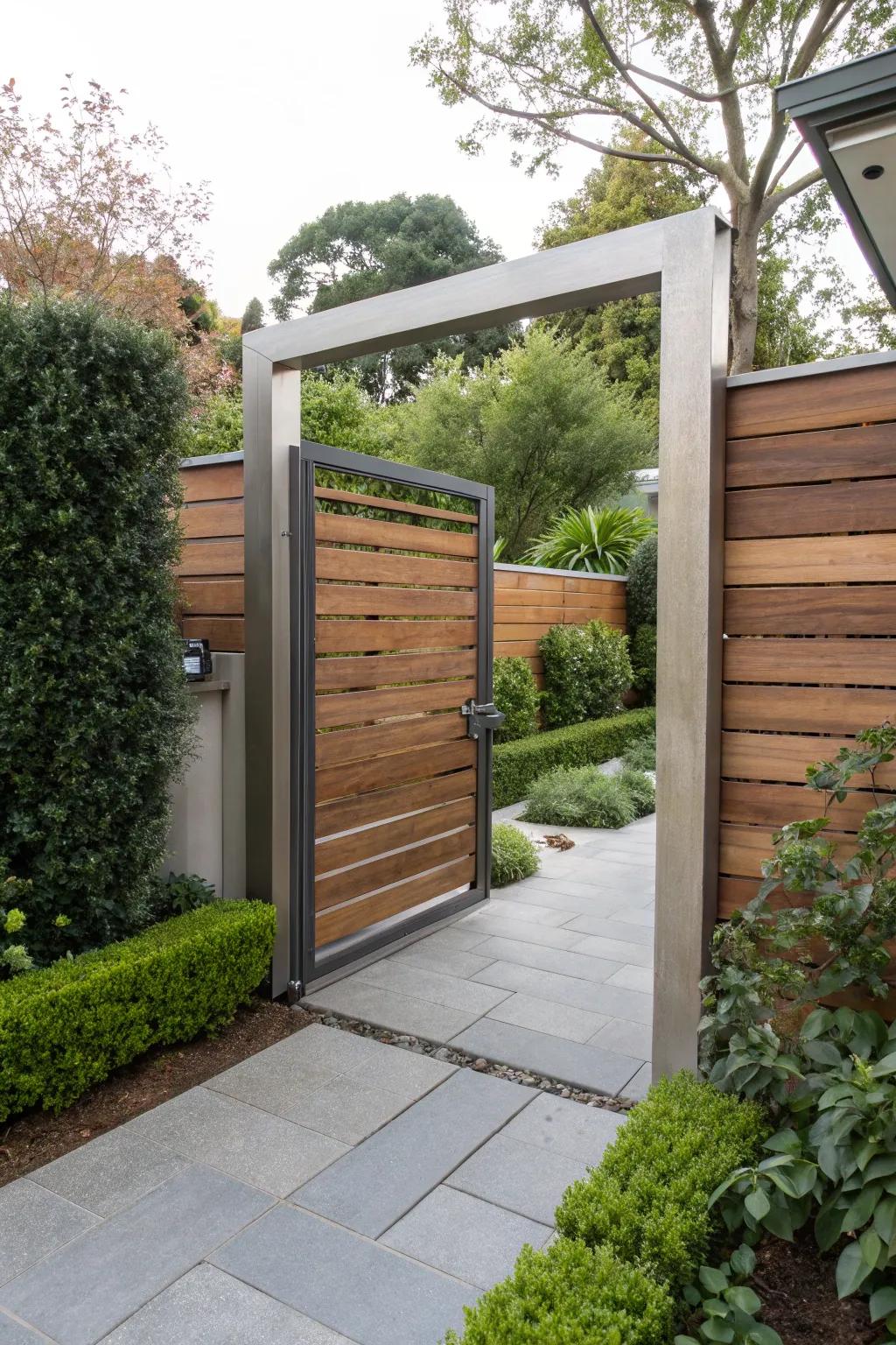 A durable gate with a steel frame, combining strength and style.