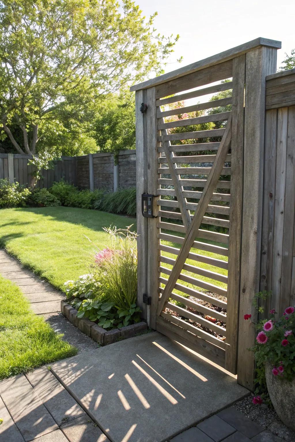 A louvered horizontal gate offering privacy with a touch of elegance.