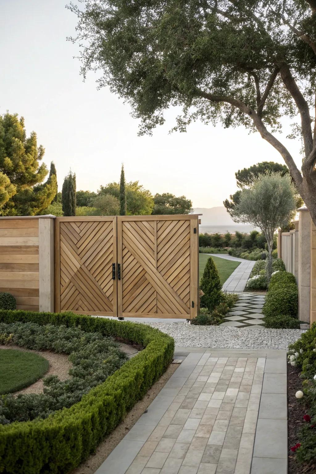 A visually striking gate with a chevron design to draw the eye.