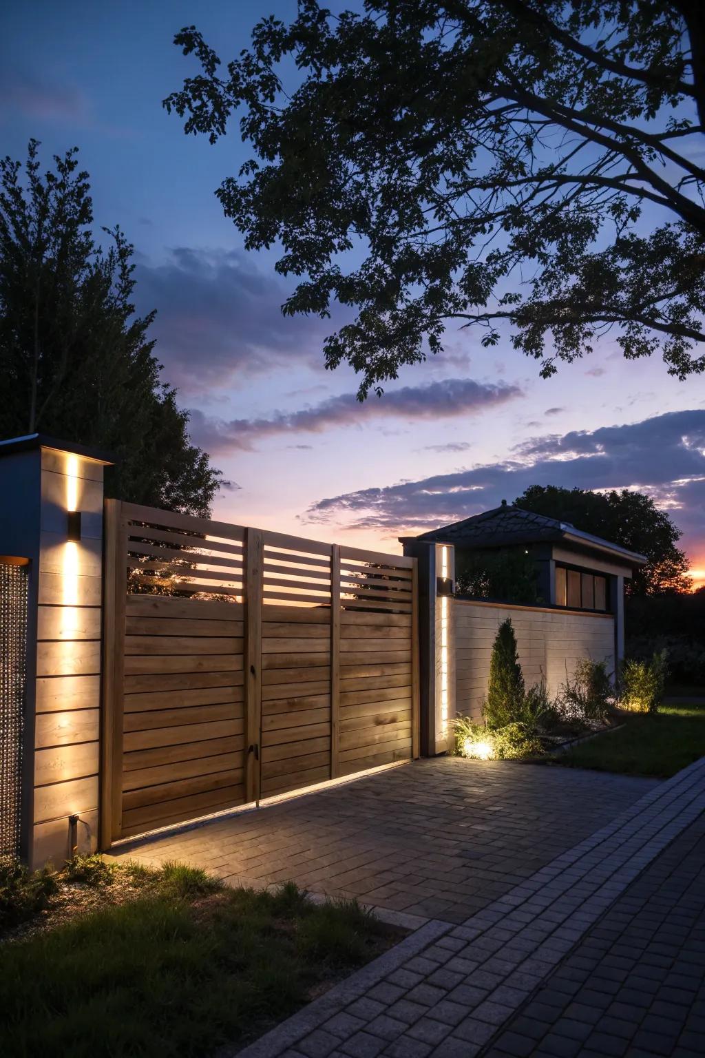 A beautifully lit gate, perfect for evening gatherings.