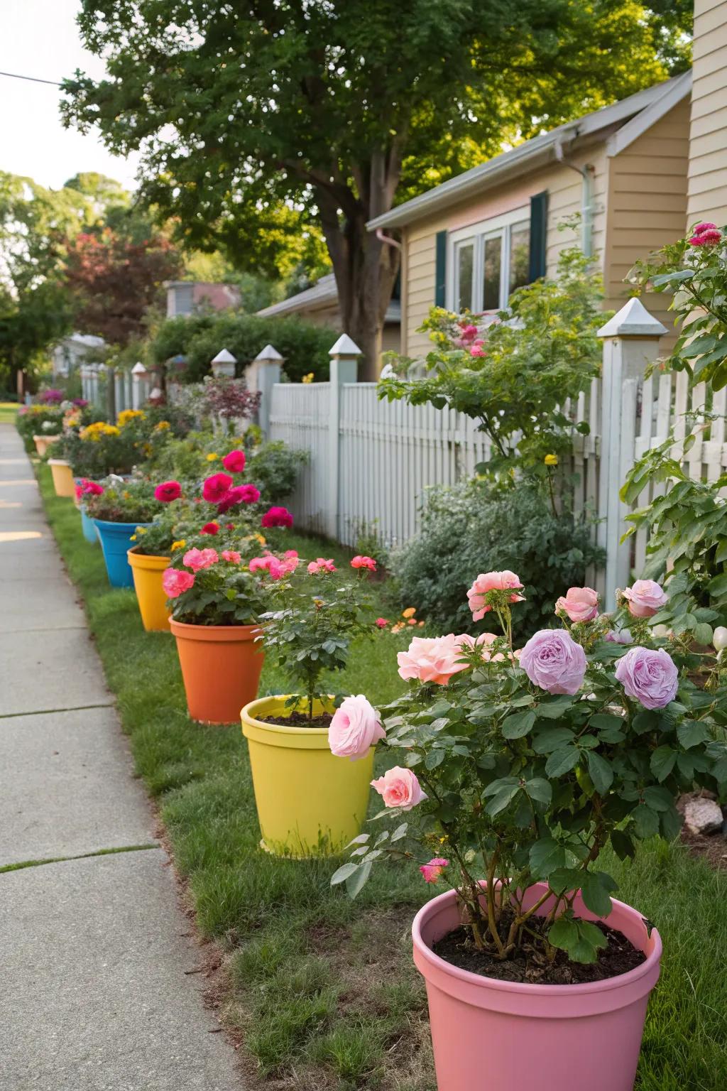 Add color to your garden with vibrant rose pots.