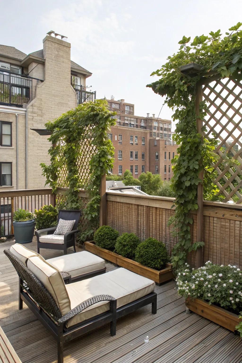 Lattice panels offer classic privacy with room for greenery.