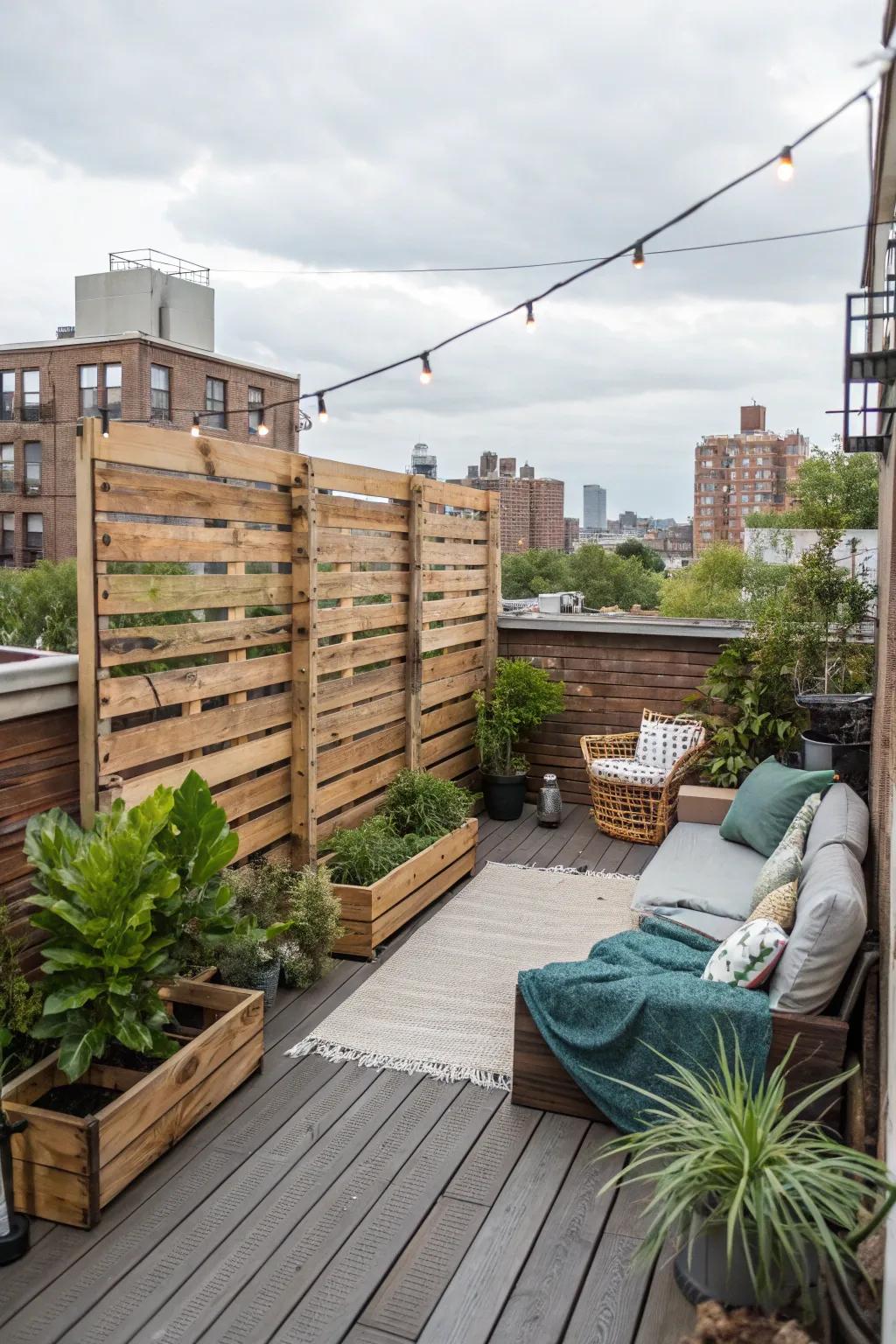 Pallet walls offer rustic charm and customizable privacy.