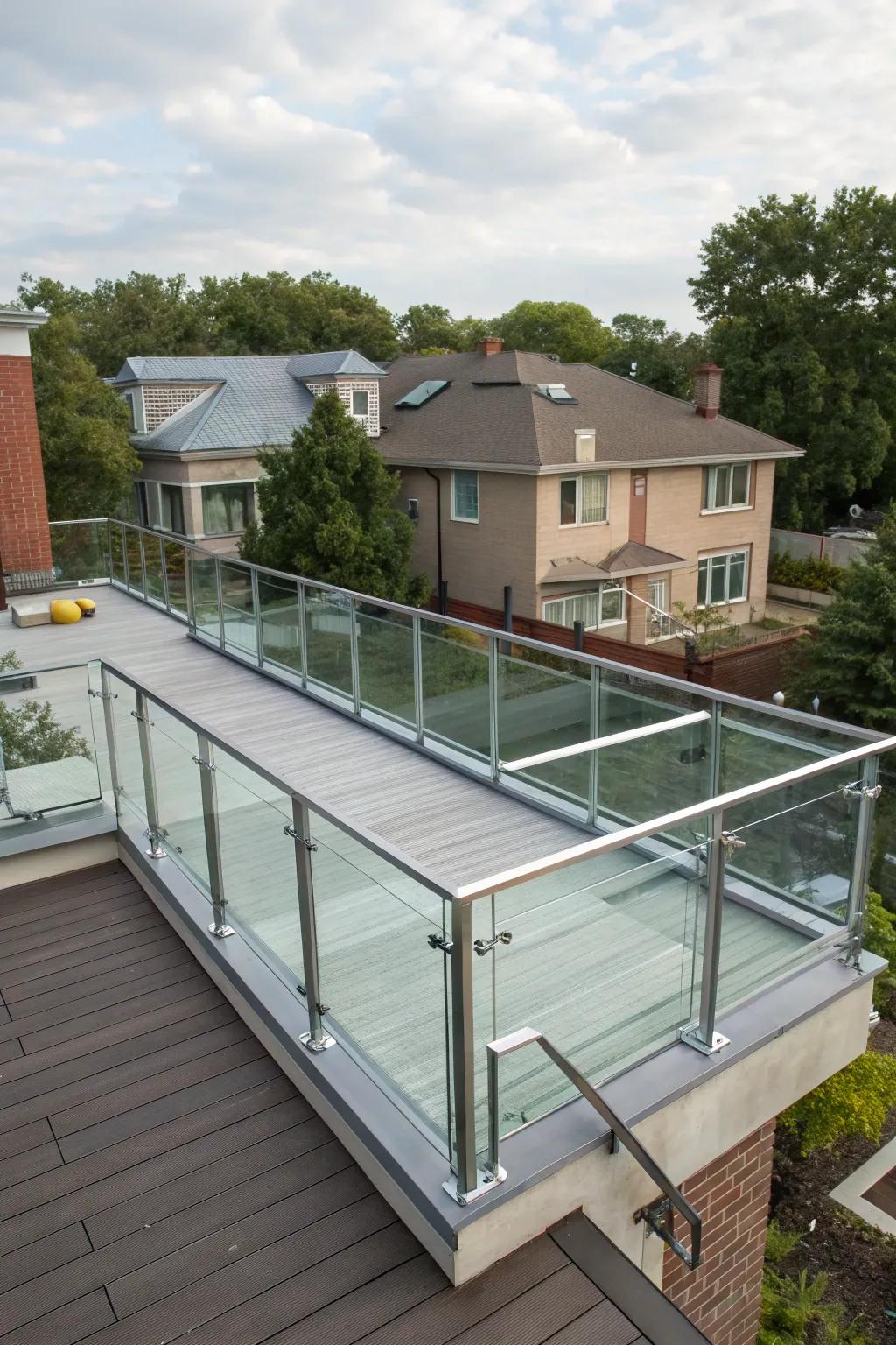 Glass and metal railings combine modern style with privacy.