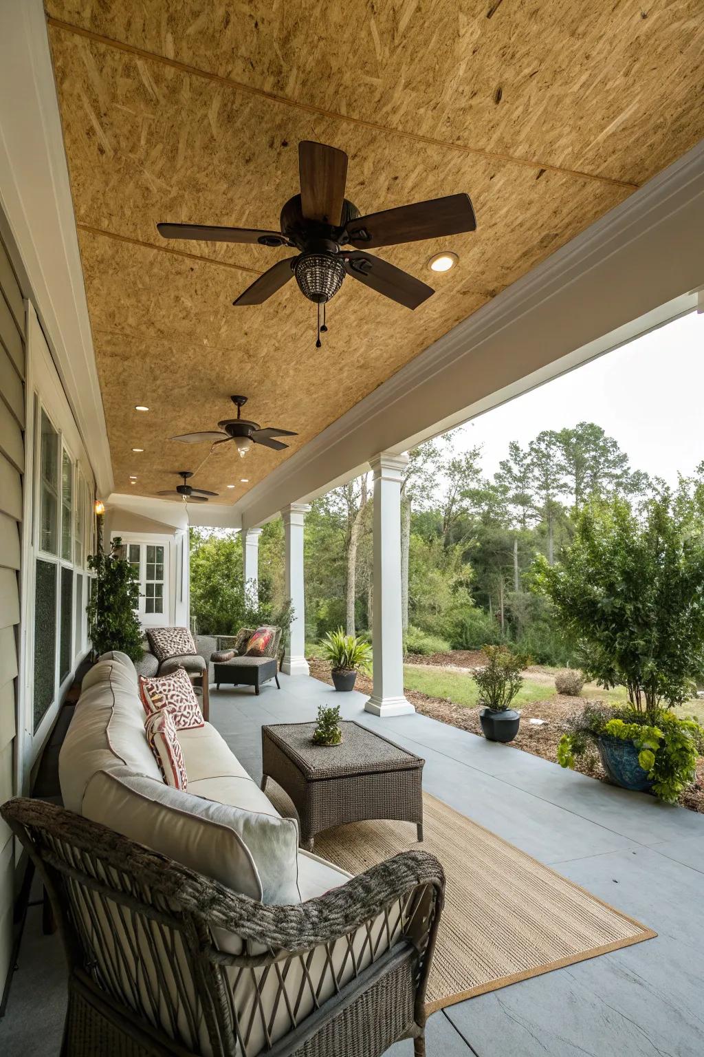 A ceiling fan adds comfort, keeping your porch breezy and cool.