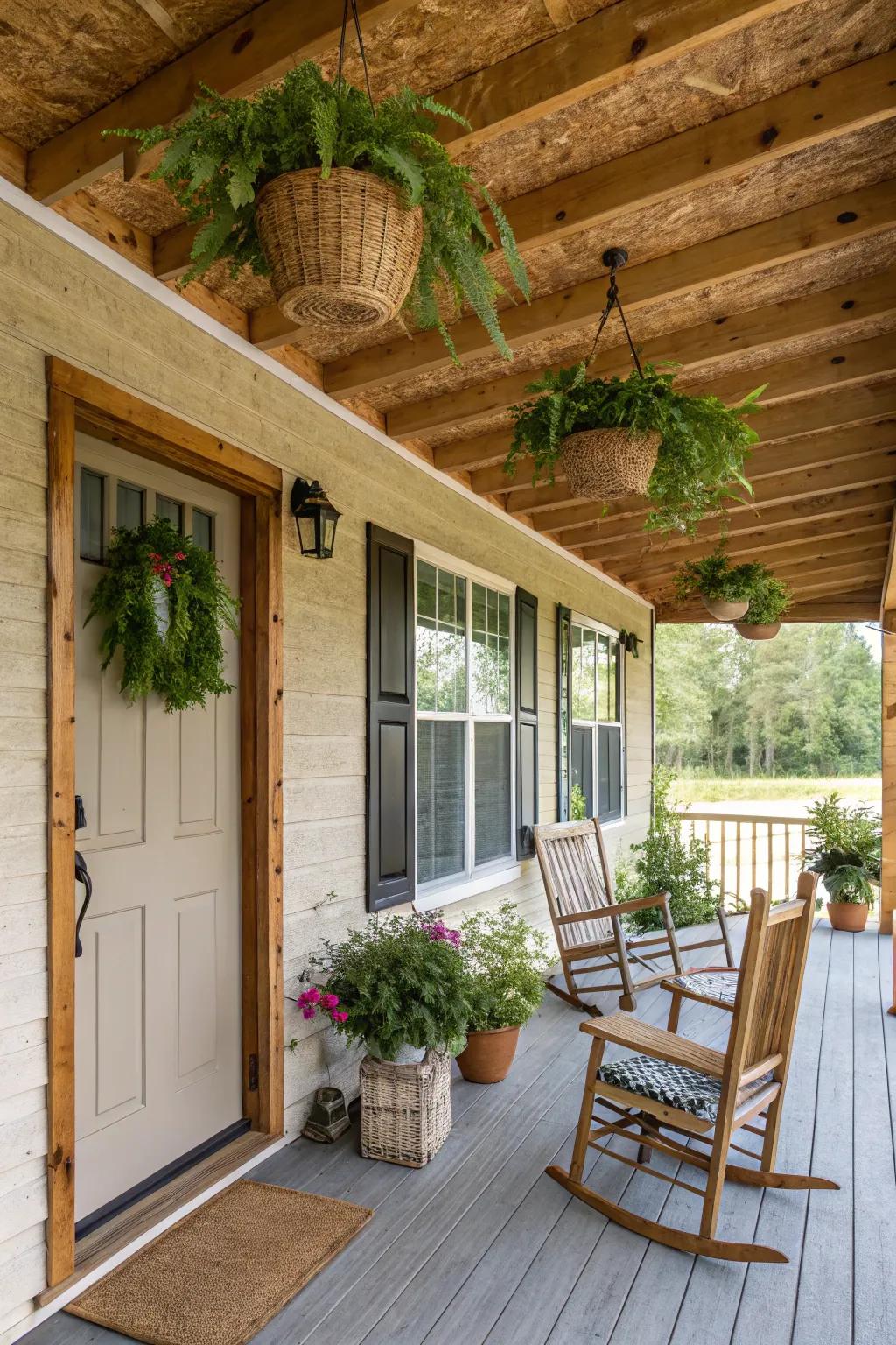Rustic wooden beams add character and charm to your porch.