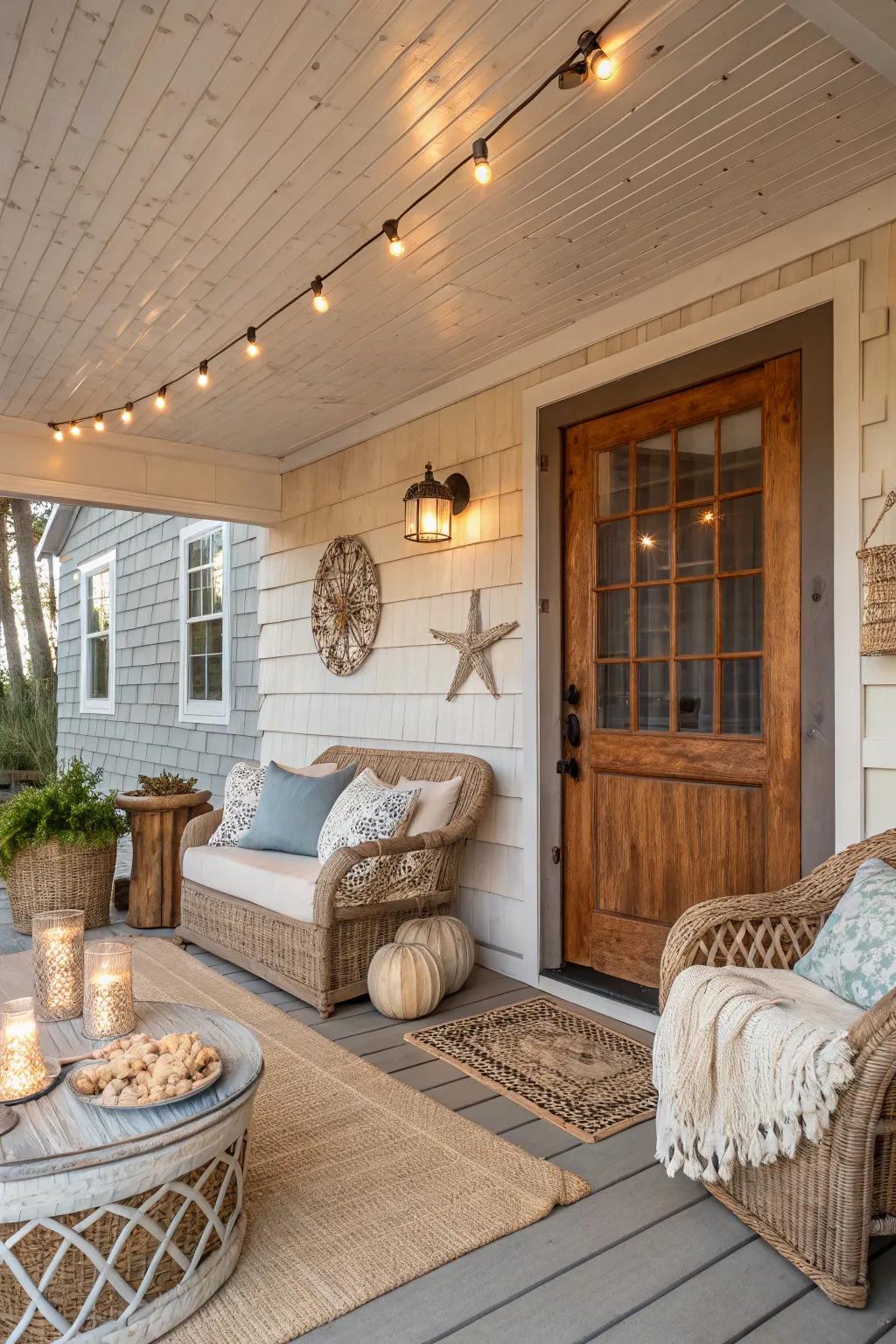 Shiplap provides a coastal feel, perfect for a relaxing porch.