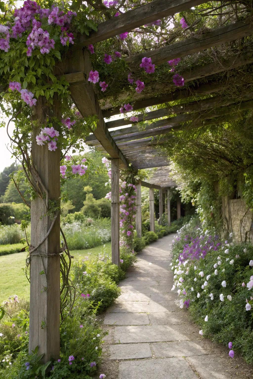 Add charm and fragrance with sweet peas on your pergola.