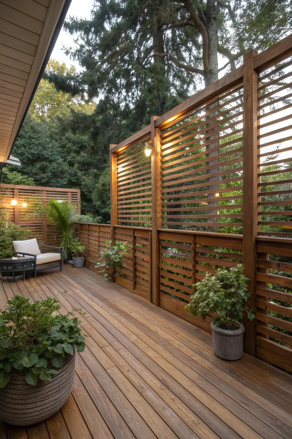 Wooden screen rails offer both privacy and style for your deck.