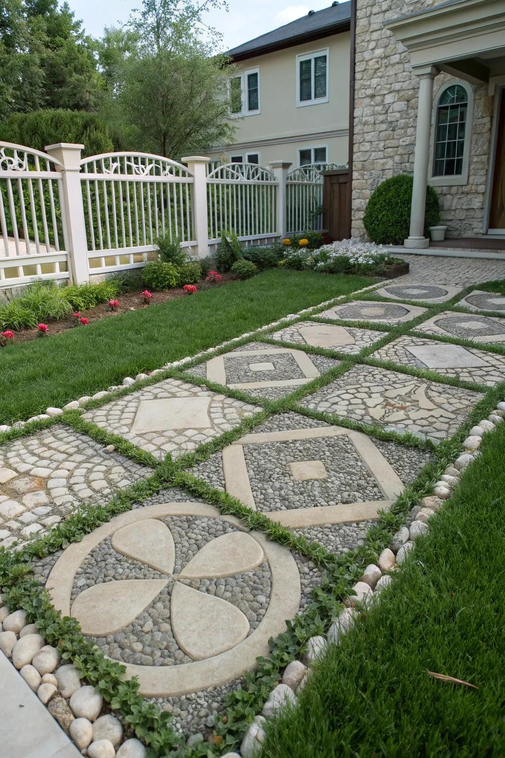 Decorative stones adding texture and symmetry.