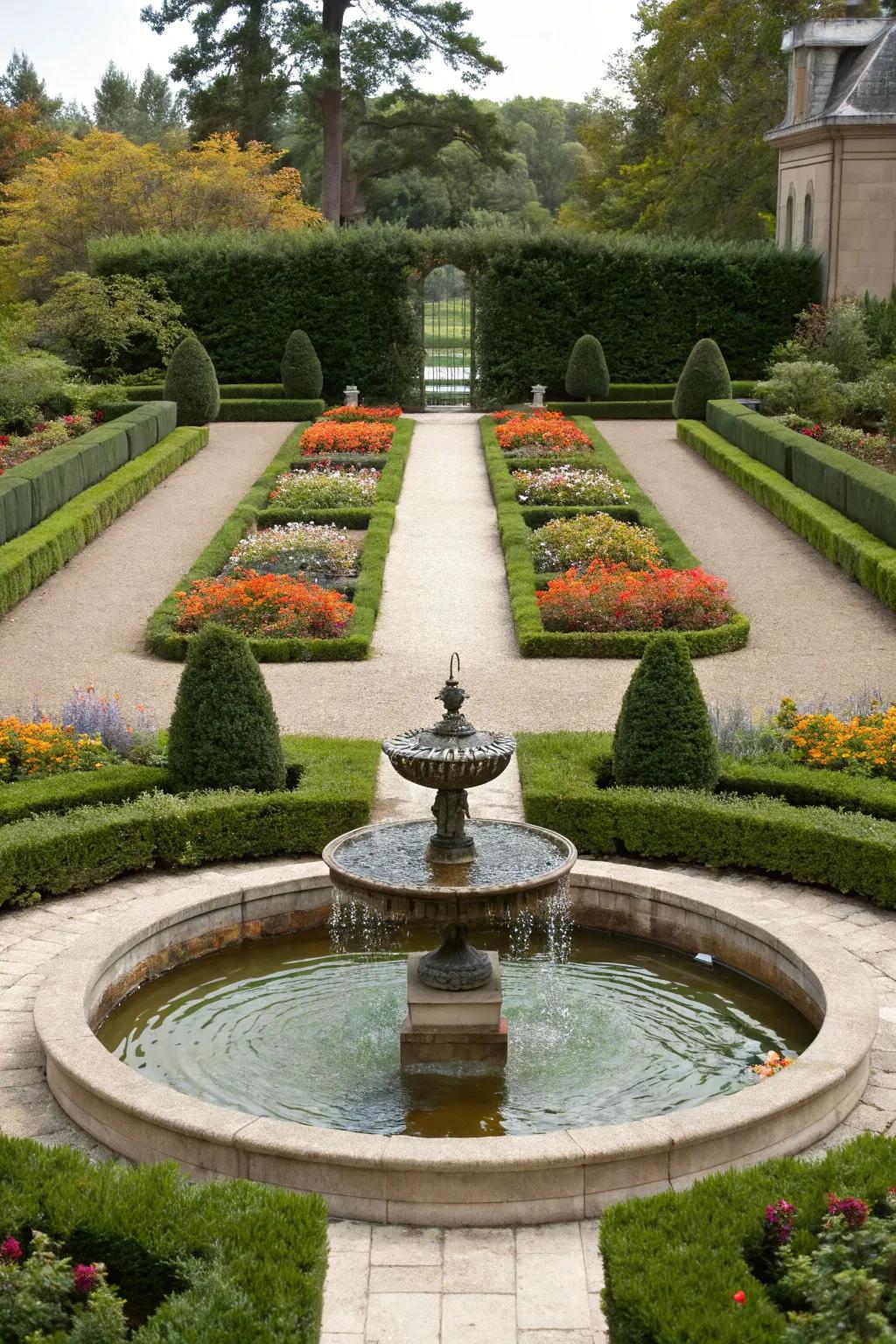 A central fountain adding a tranquil focal point.