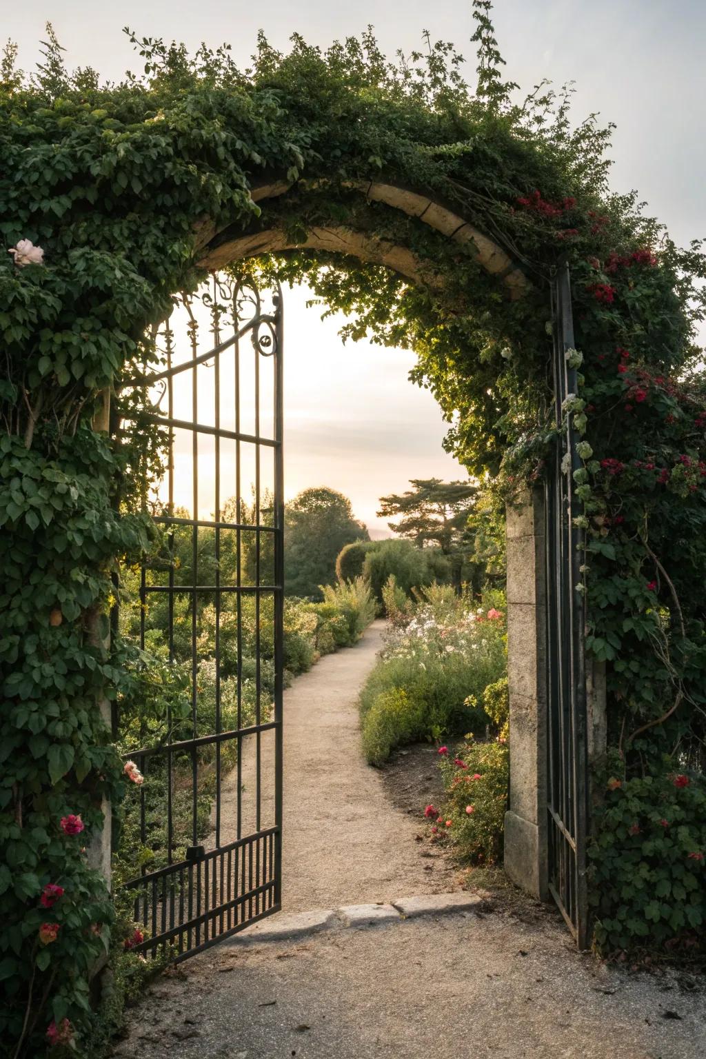 An elegant arched gate enhancing symmetry.