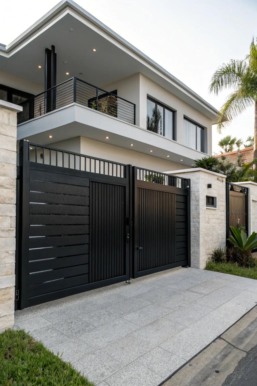 A bold black gate adds a striking, modern contrast to home entrances.