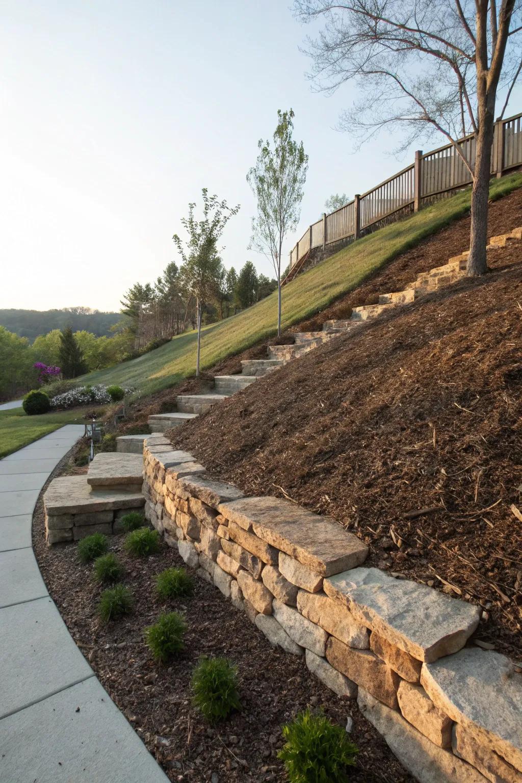 Stone edging adds definition and helps keep mulch in place.