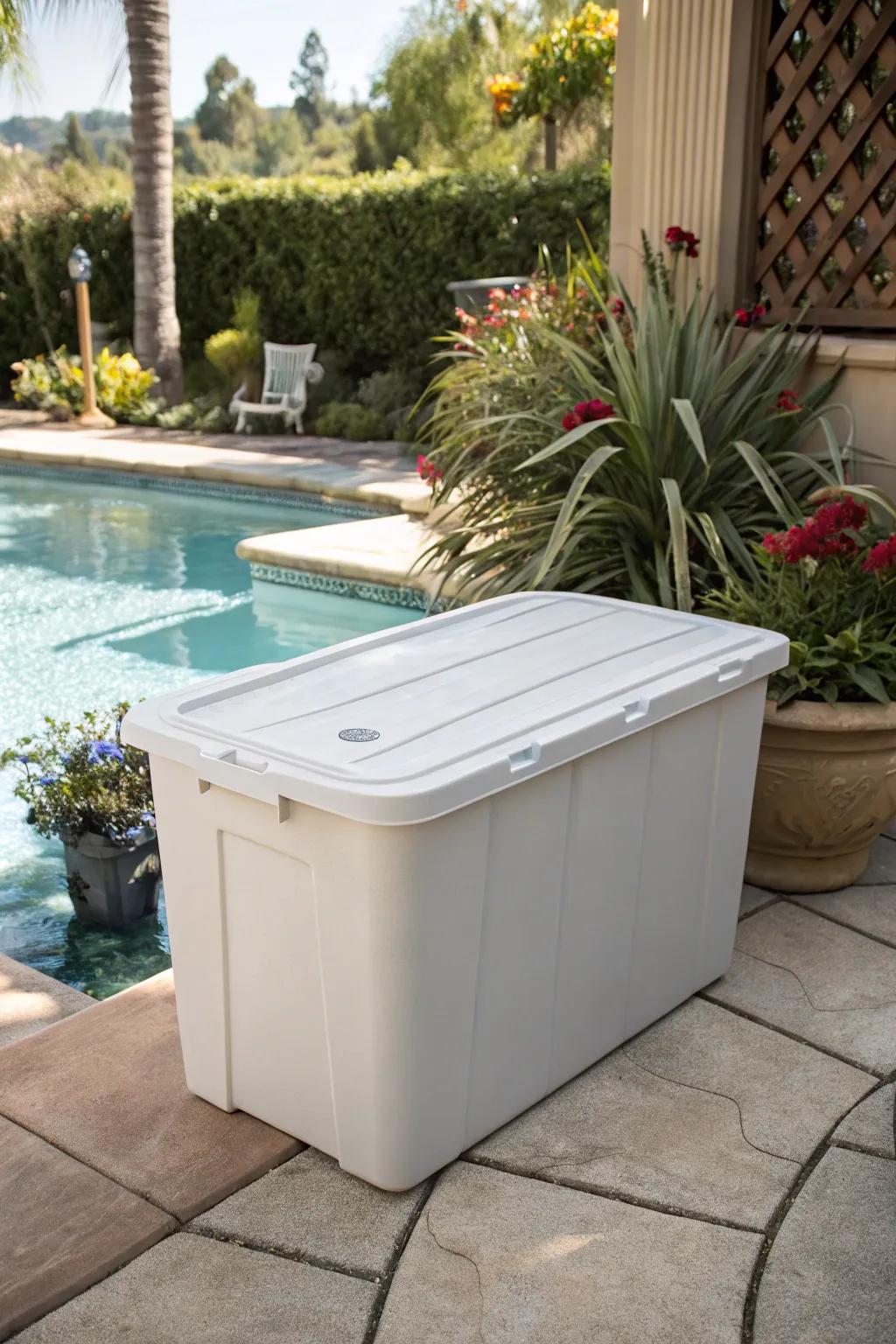 Storage bins offer a simple and effective solution for pool cover storage.