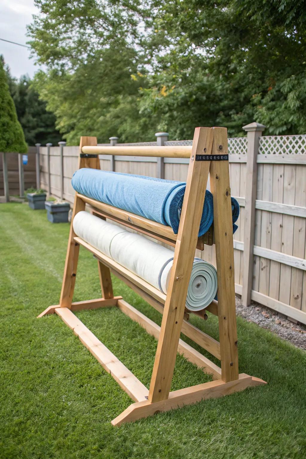 A dedicated rack keeps your pool cover neatly stored.
