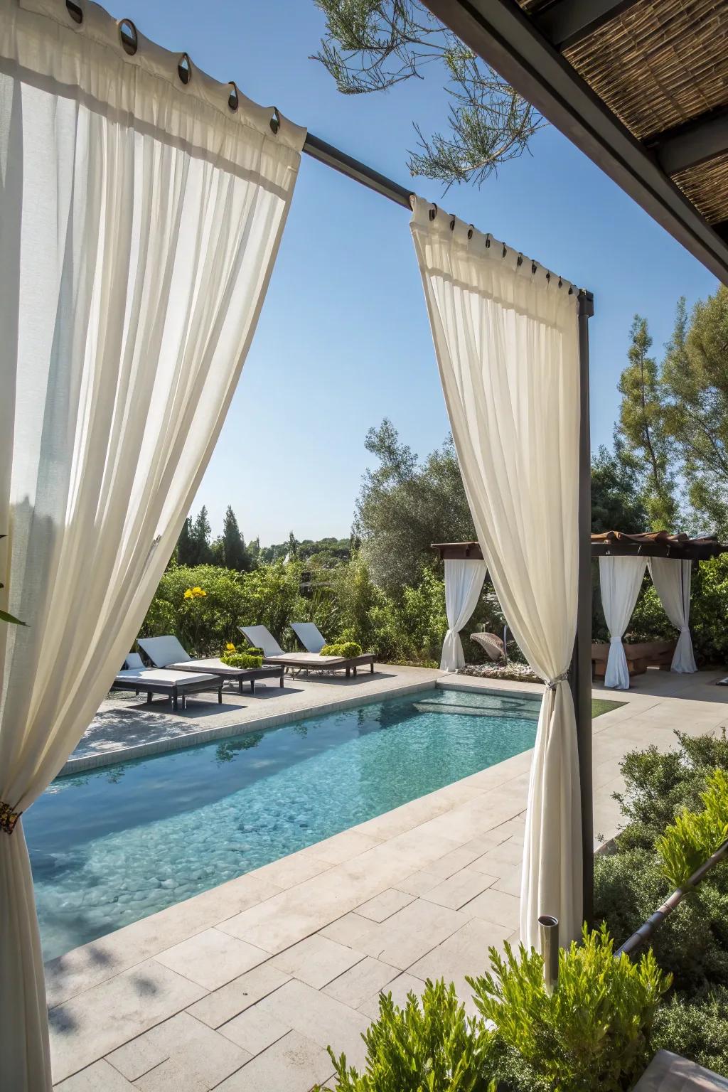 A cover curtain adds charm and functionality to your pool area.