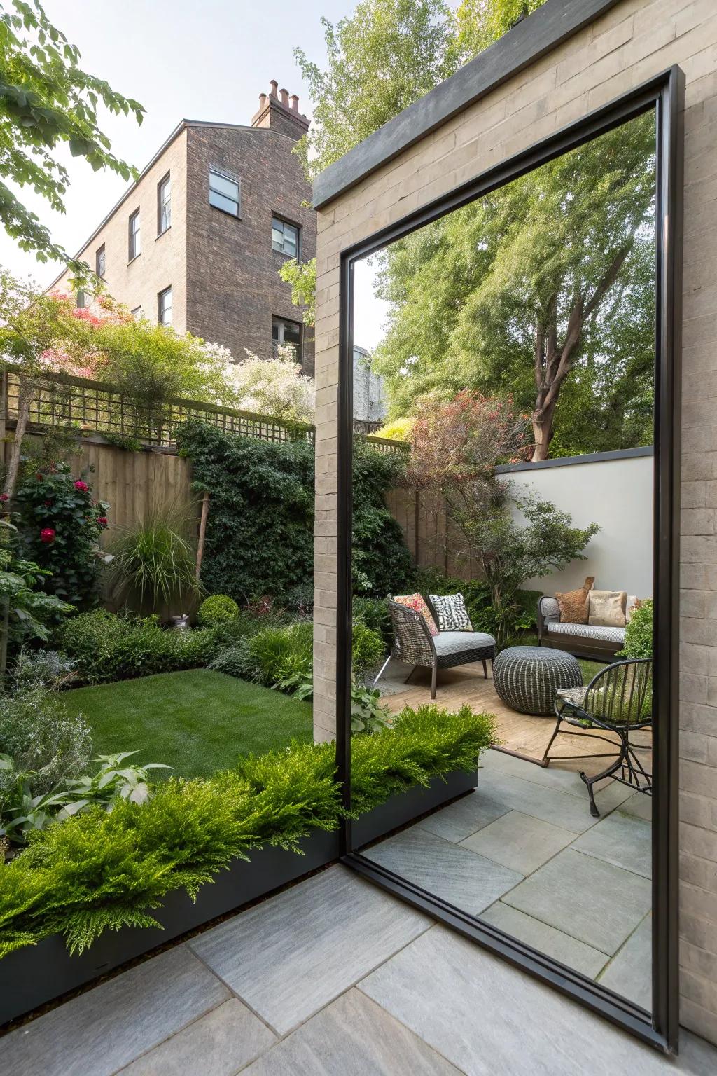 Mirrors create an illusion of expanded space in small backyards
