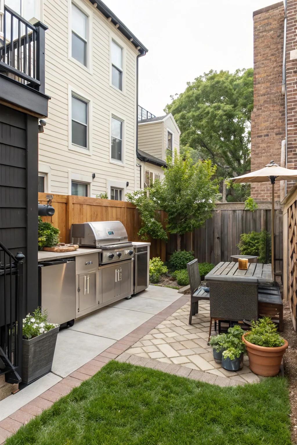 A small outdoor kitchen transforms dining experiences